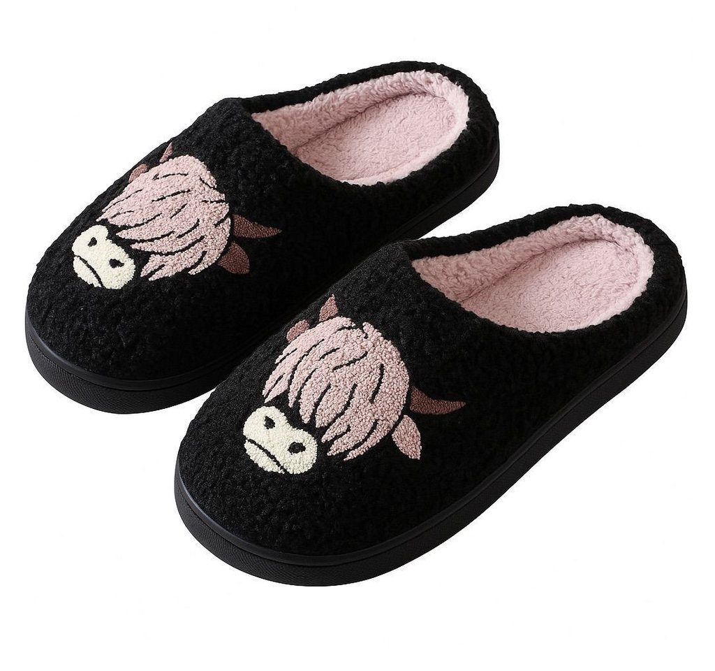 Corimori mit netten Motiven, Gr. 34-44, Antirutsch & bequem Plüsch Hausschuhe (Packung, Geschenk) Highland Cow Pantoffeln für Kinder und Erwachsene, EU Größe 36-37
