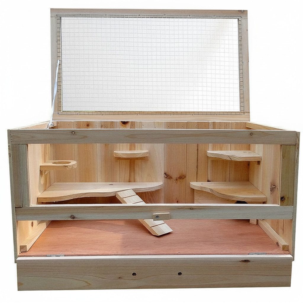 Mucola Kleintierkäfig Kleintiergehege Holz Nagerkäfig für Innen- & geschützten Außenbereich, mehrstöckiger Aufbau, offene Gitterkonstruktion, unbehandeltes Holz