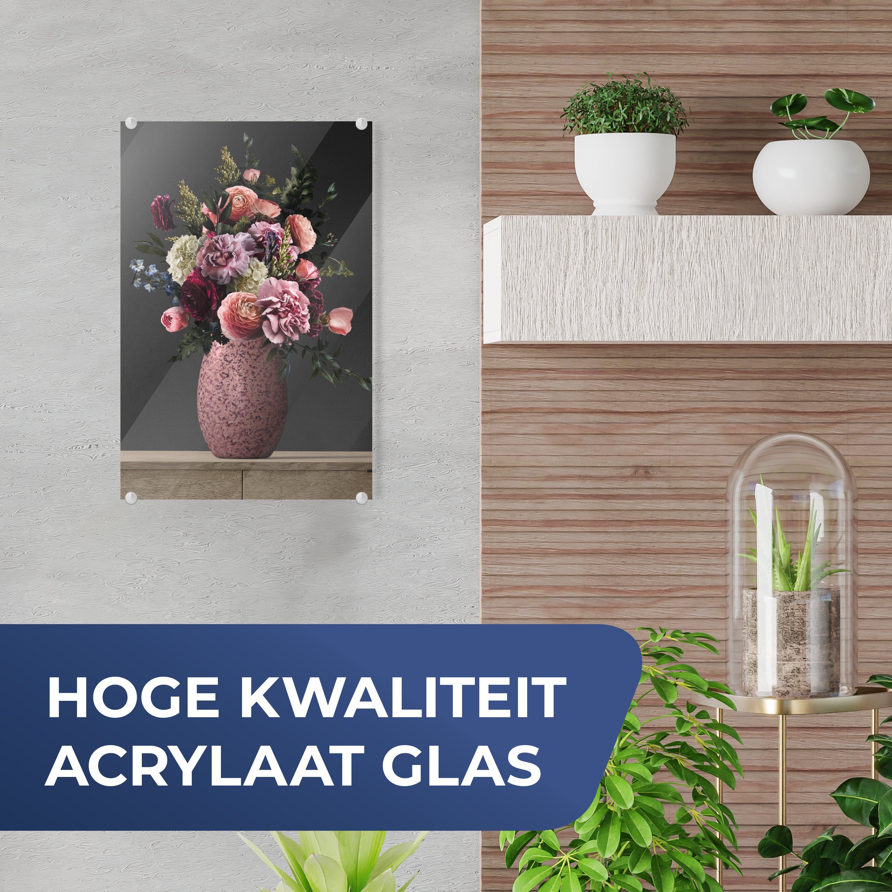Blumen Vase, Wanddekoration - (1 Bilder - Farben MuchoWow St), Acrylglasbild Glas - Glasbilder Foto auf Glas Wandbild - auf -