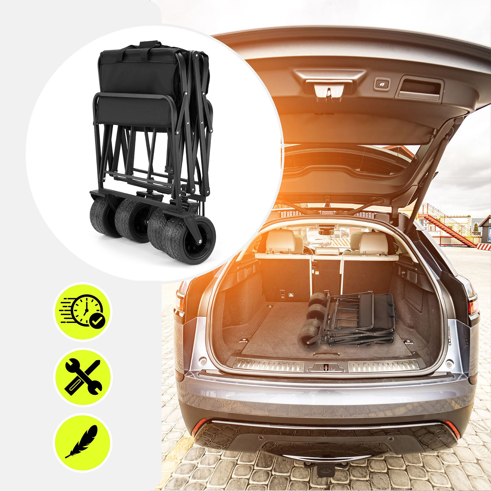 HyperMotion Bollerwagen Faltbarer Bollerwagen, 120 kg, Schwarz – Bild 5 von 5