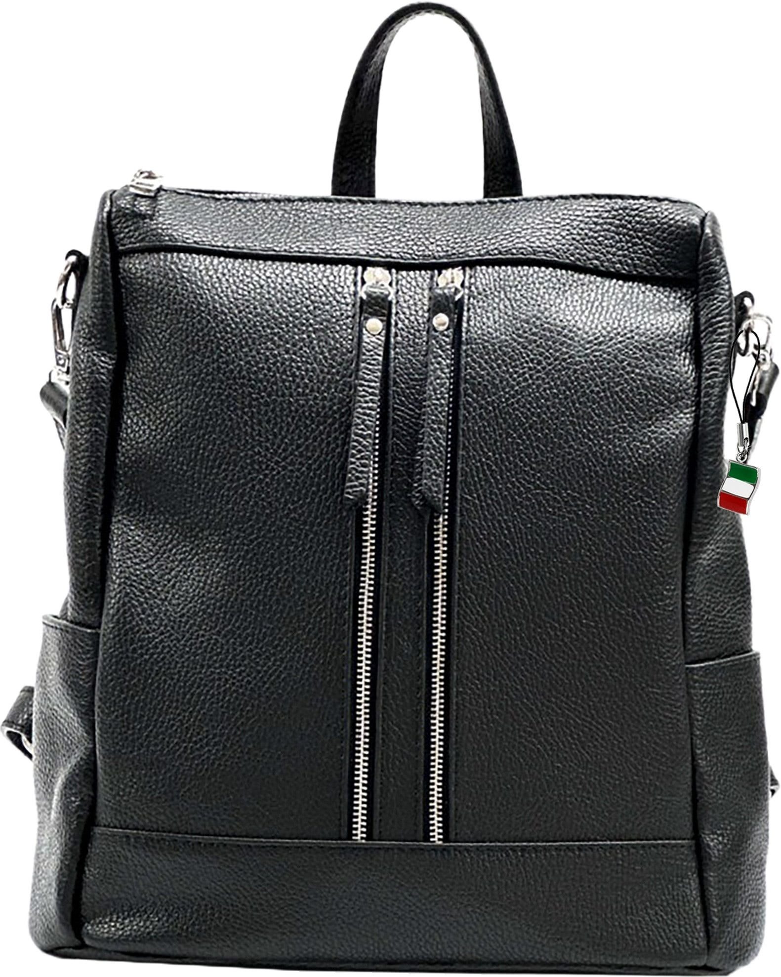 FLORENCE Cityrucksack Florence Rucksack Damen Echtleder (Cityrucksack), Damen Leder Cityrucksack, schwarz ca. 30cm