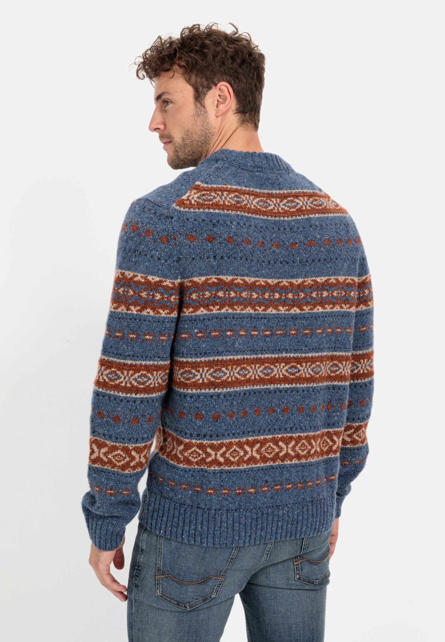 camel active Strickpullover mit Kontraststreifen Markenlabel