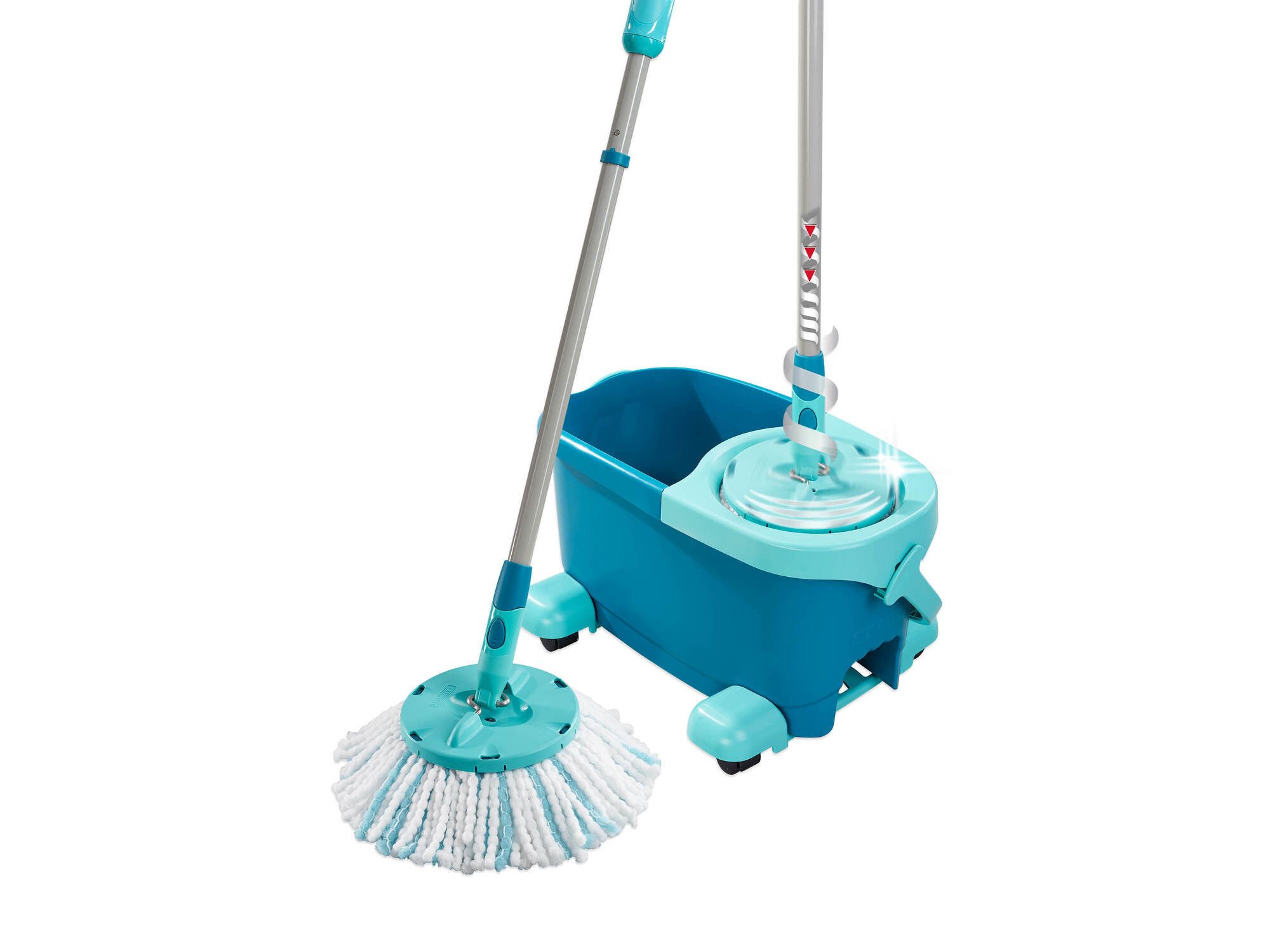 Leifheit Bodenwischer-Set Set CLEAN TWIST Disc Mop Ergo Mobile, (5-St), Drill-Stiel-Mechanik, 360° Kardan-Gelenk, verstellbar (109 - 140 cm)