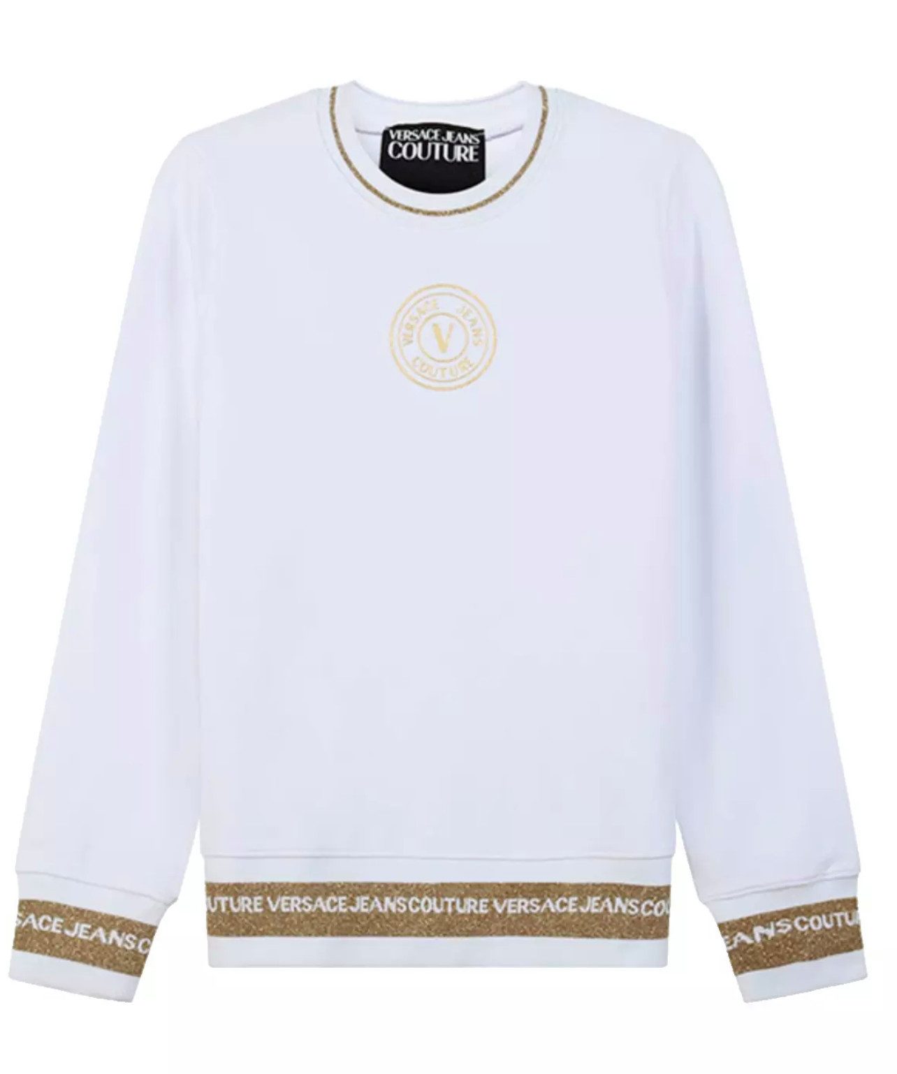 Versace Jeans Couture Sweatshirt Sweatshirt Gold Logo Pulli Pullover Sweater Jumper mit glänzendem Goldfadenbesatz