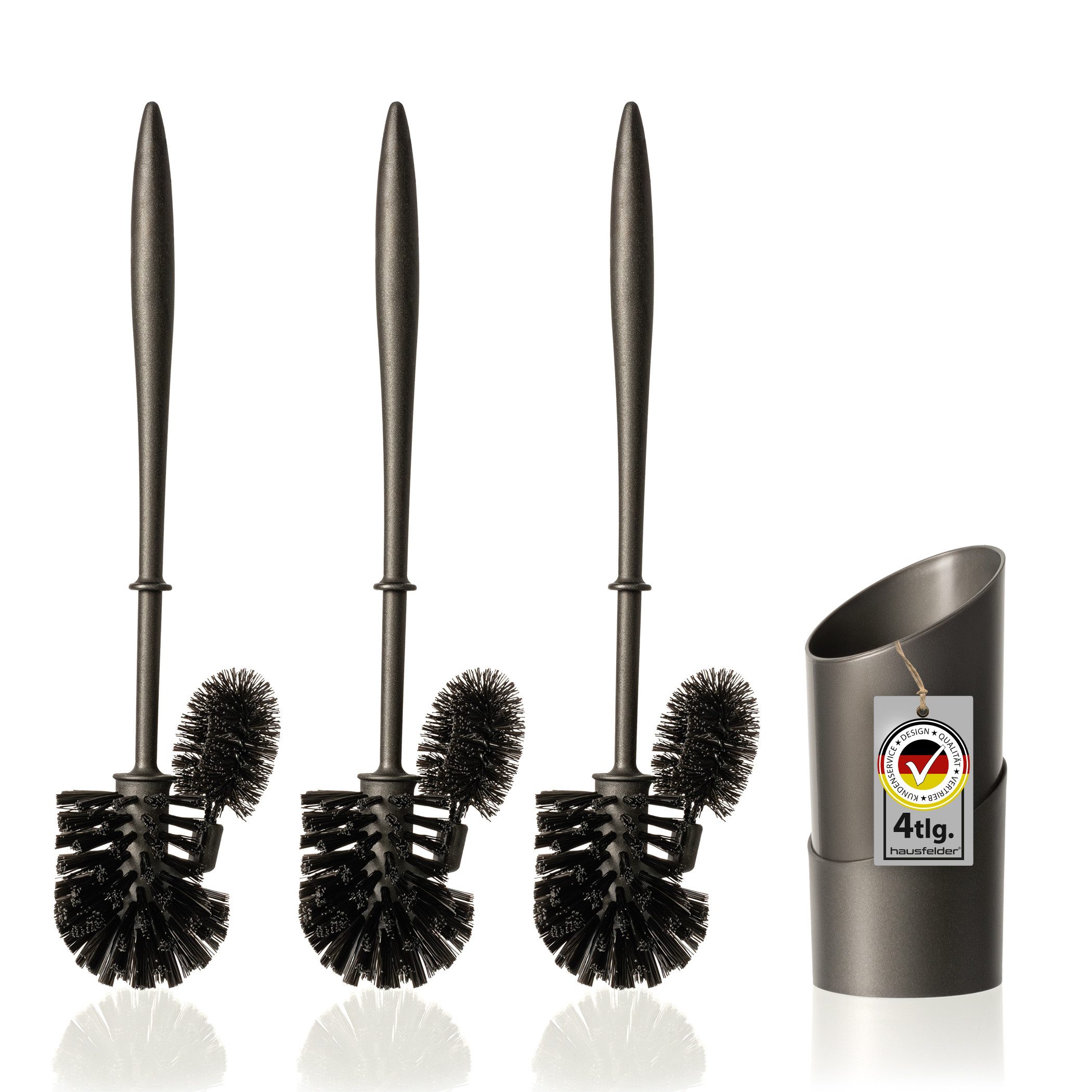 Hausfelder WC-Garnitur Klobürste mit Randreiniger WC (Schwarz, 2 Ersatzbürsten), Klobürsten, (WC-Set inkl Ersatzbürsten, 4-tlg., WC-Bürsten Garnitur aus Kunststoff), Klobürste mit Randreiniger