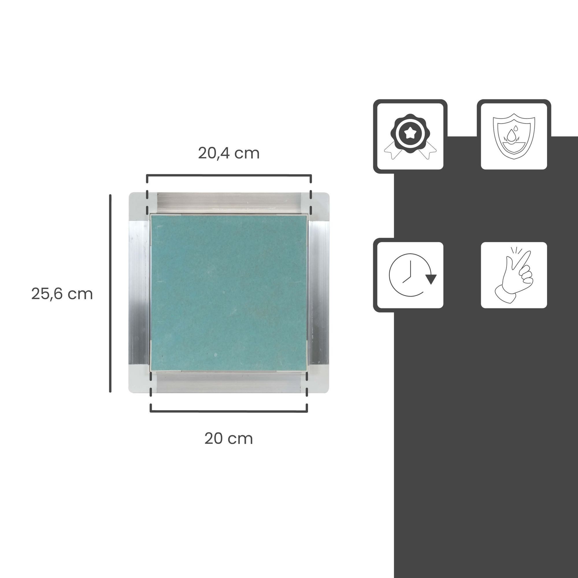 PROTEKTOR Revisionsklappe Revisionstür (20 × 20 cm, silber, 1-St), mit 12 mm Gipskartonplatte, Schnappverschluss