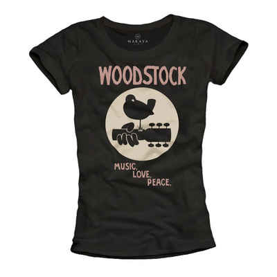 MAKAYA Print-Shirt Damen Woodstock Musik Top Hippie Motiv Rock Band 60er 70er Jahre