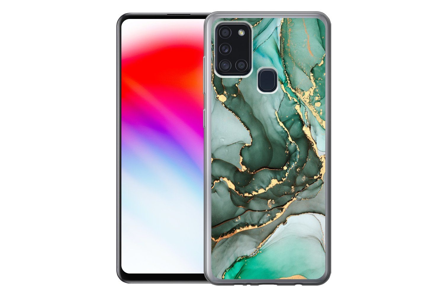 MuchoWow Handyhülle für Samsung Galaxy A21s Gold - Marmor - Grün - Luxus - Marmoroptik - G, Smartphone-Bumper, Print, Handy Schutzhülle Dünn
