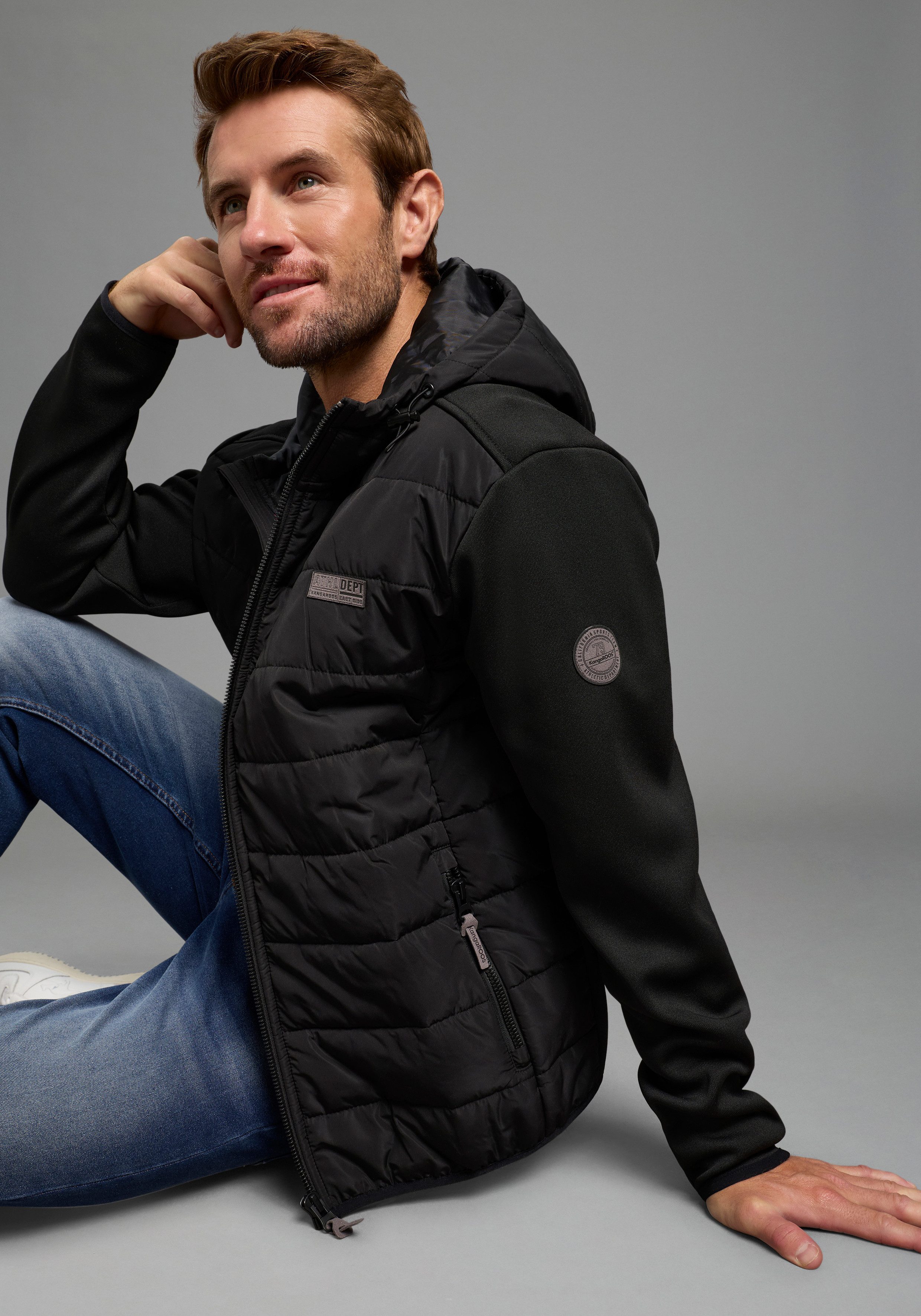 KangaROOS Hybridjacke mit Kapuze und Kordelzügen, mit Fleece-Innenfutter, Übergangsjacke