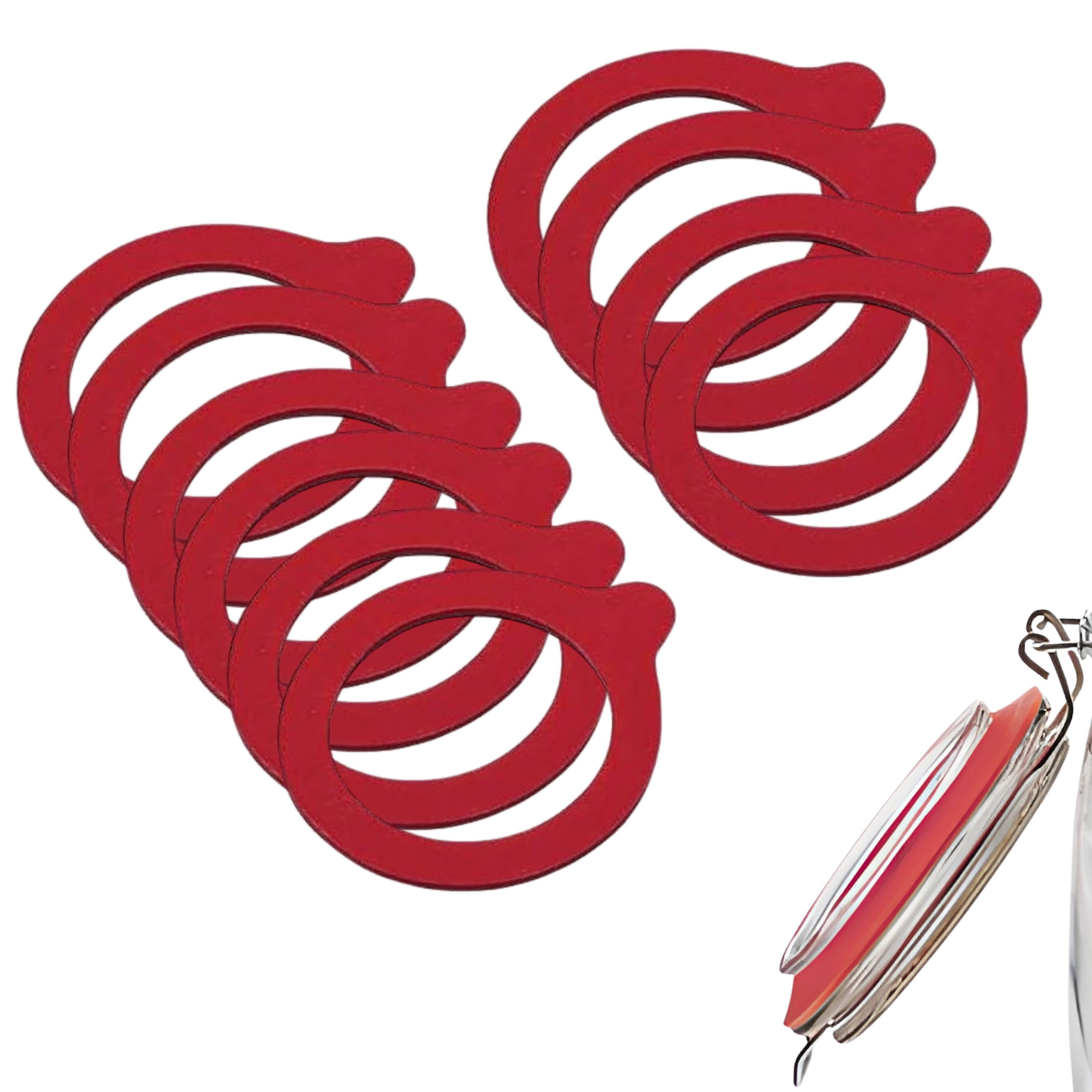 mikken Einkochring rot 10 Gummiringe für Bügelverschlussgläser 65x90 mm Dichtungsring, für Fido-Gläser von Bormioli und Bügelverschlussgläser von 0,25 - 1 L