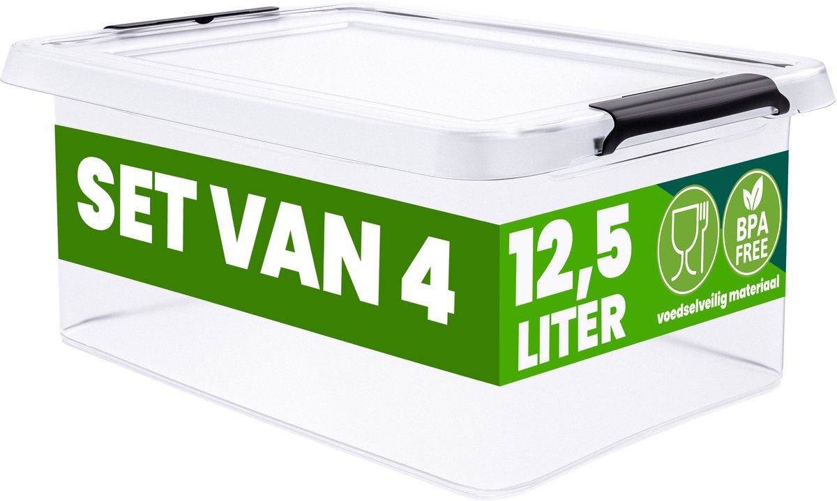 Deuba Aufbewahrungsbox Aufbewahrungsbox Set 4 Stück 39 x 29 x 17 cm 12,5 L transparent (Set, 4 St., 4er-Set)
