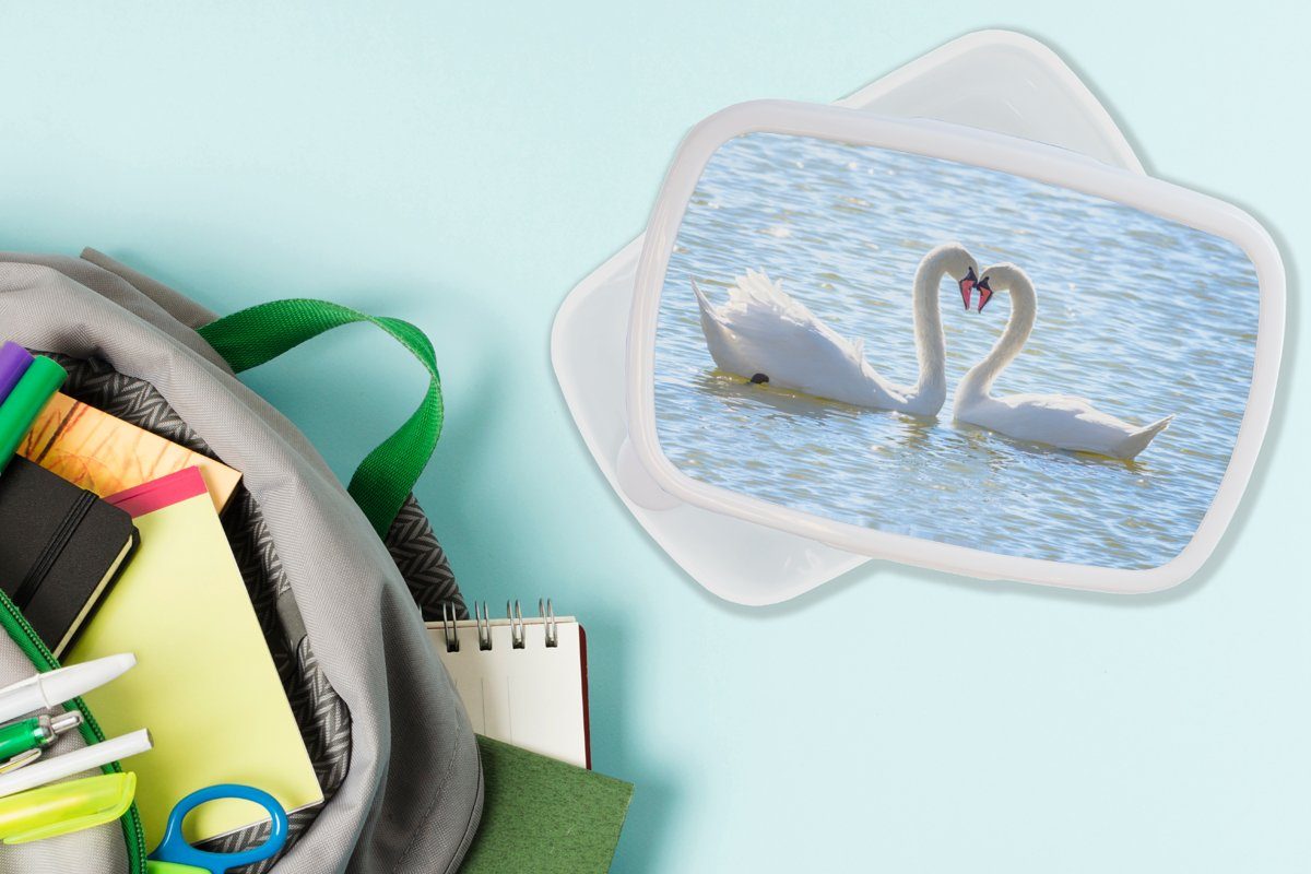 Wasser (2-tlg), Erwachsene, Schwan - Sonne, - MuchoWow weiß und - Brotdose, Liebe für Kunststoff, Lunchbox Mädchen für Kinder und Brotbox Vögel - Jungs