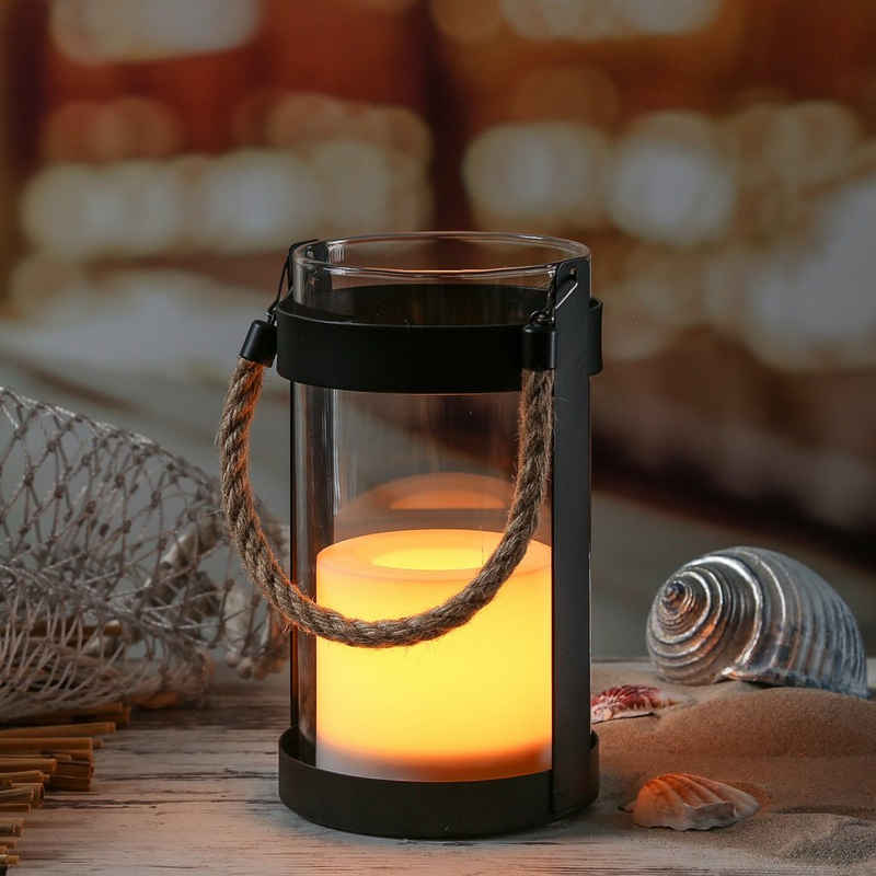 MARELIDA Laterne »LED Windlicht Laterne Kerze flackernd Glas Metall H: 17cm Batterie Innen schwarz«