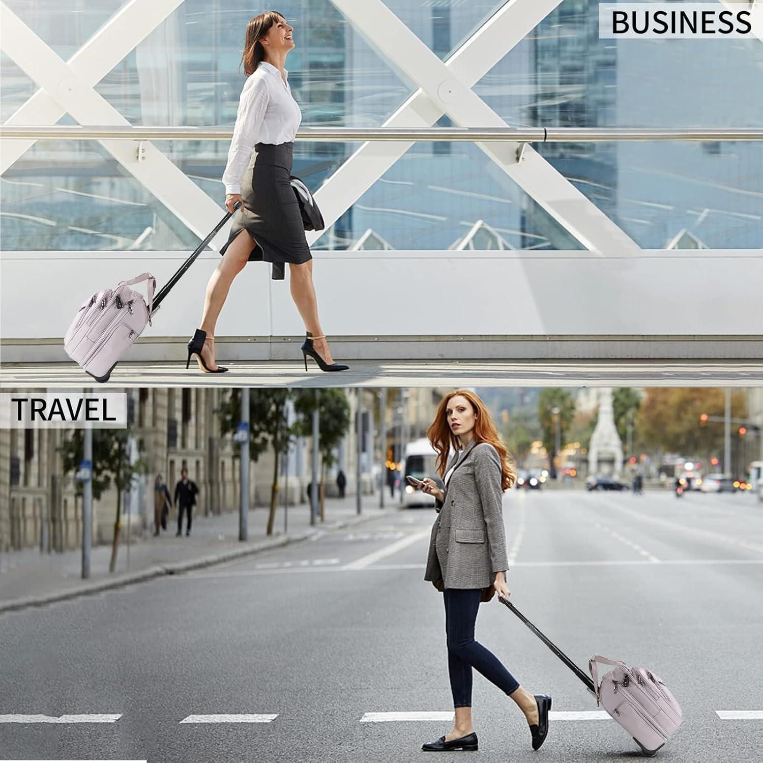 LuxusKollektion Laptoptasche Rollende Laptoptasche Frauen mit Rädern 15,6 Zoll Rosa RFID