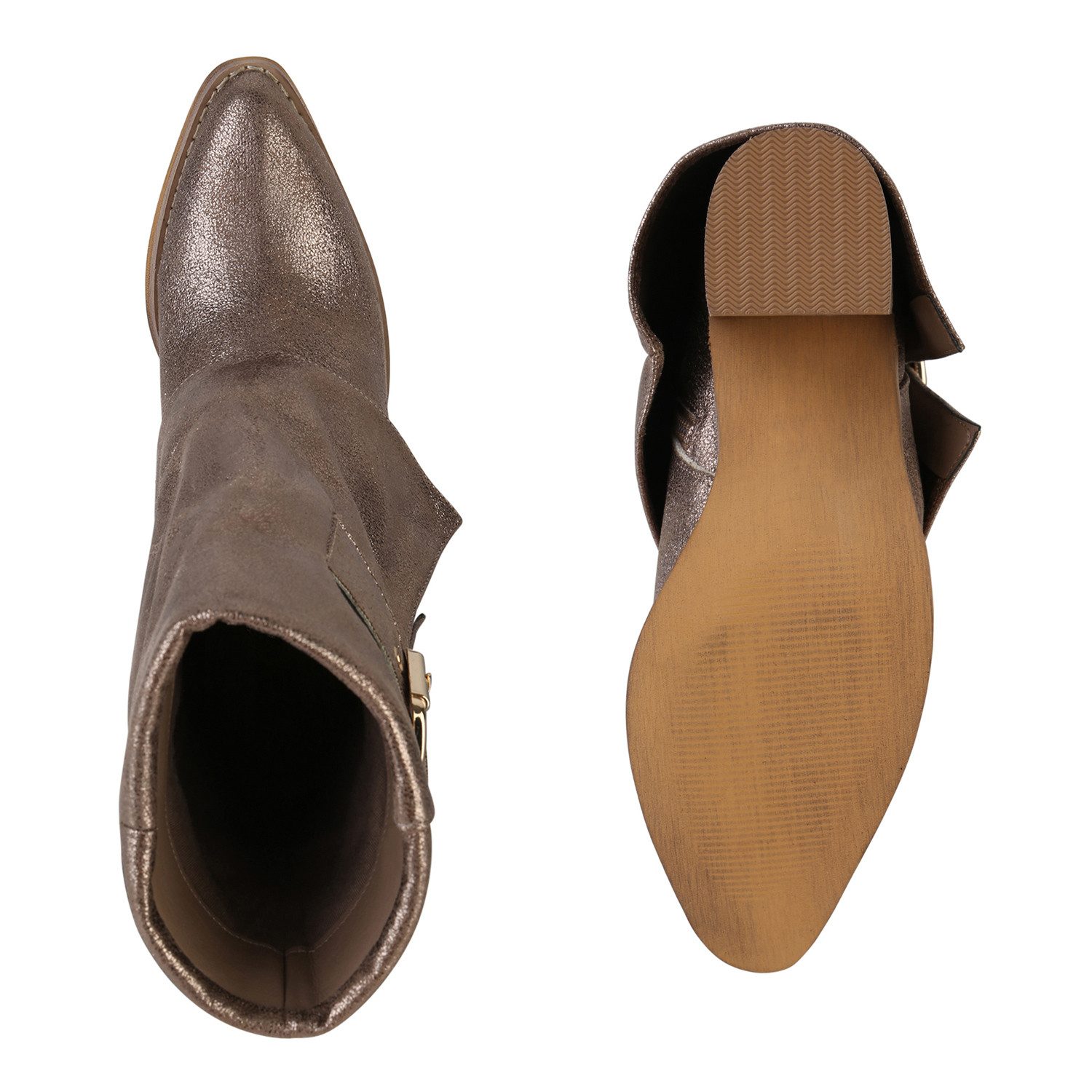 VAN HILL 841863 Cowboy Boots Damen Cowboy Boots Stiefeletten Schnallen Holzoptikabsatz