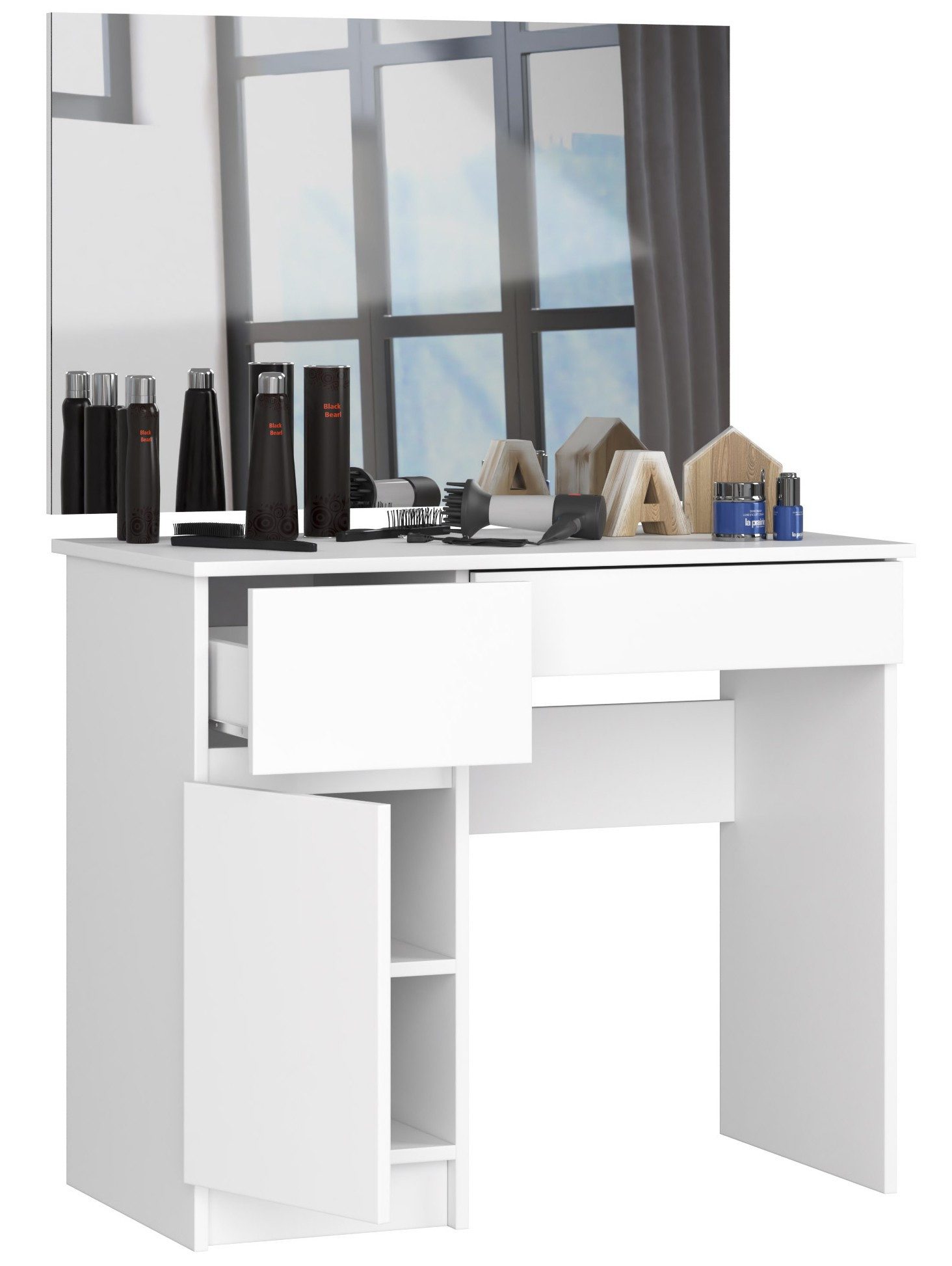 Raumhirsch Furniture Schreibtisch kompakt -Kosmetiktisch mit Spiegel, Hochwertiger Schminktisch mit Spiegel, 3 Schubladen