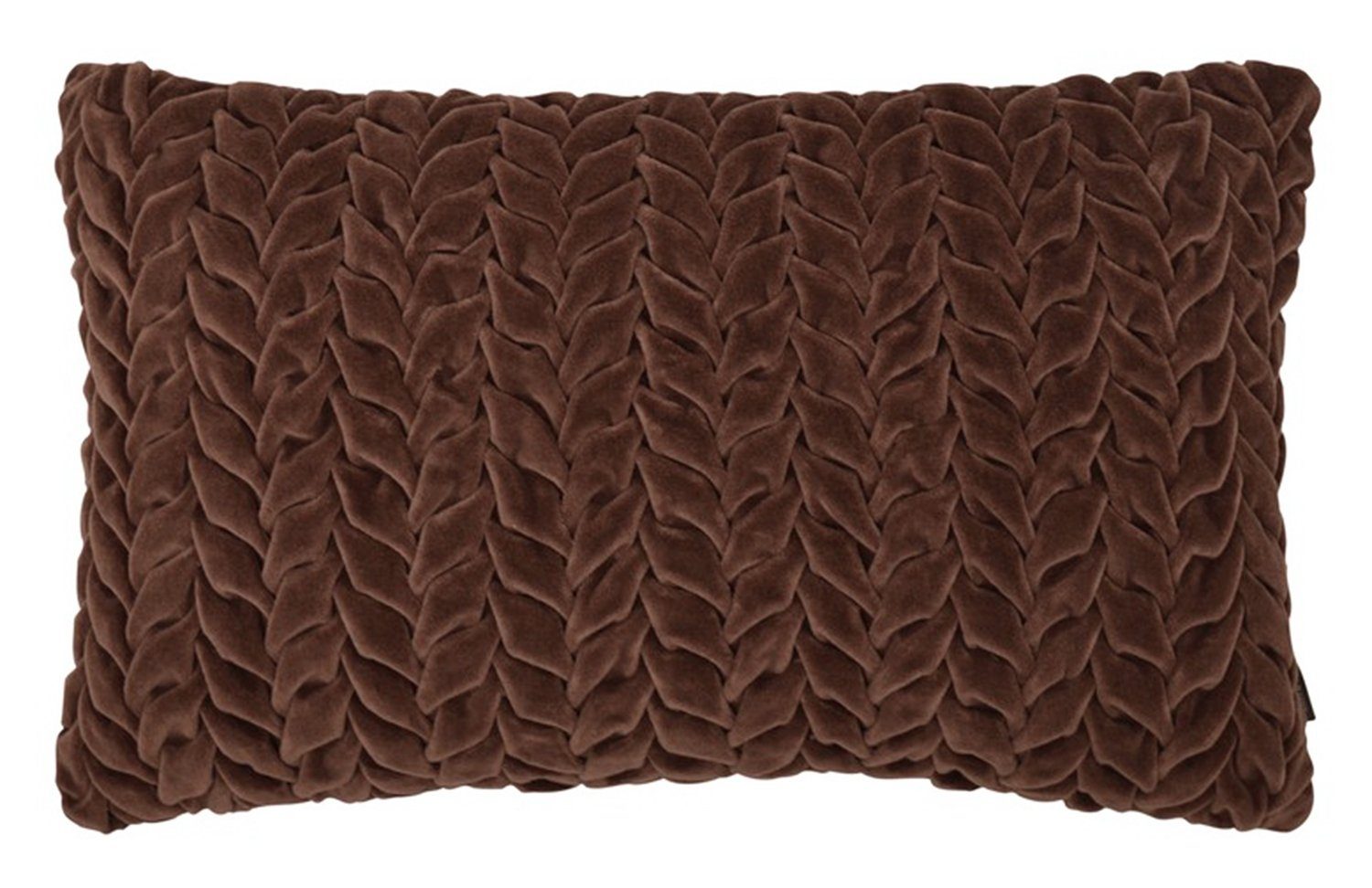 Dekokissen SMOCK, Braun, Flechtmuster, Samt, 30 x 50 cm