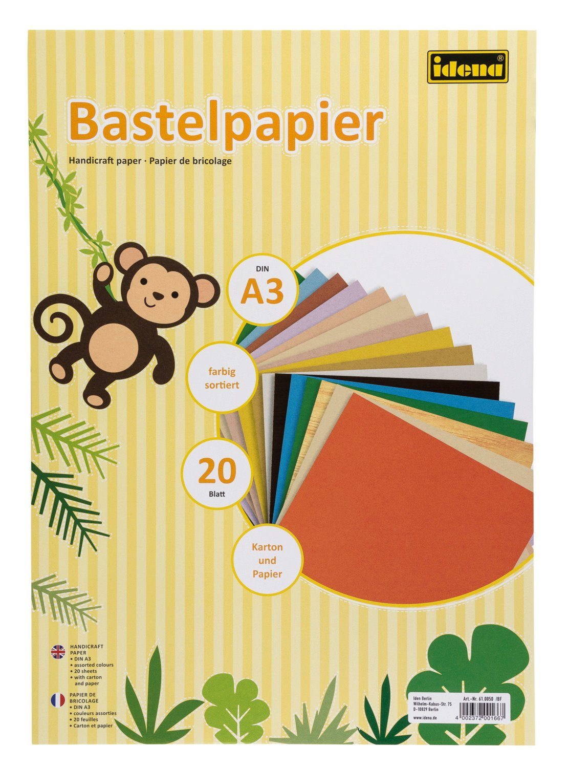 Idena Bastelkartonpapier Idena Bastelpapier A3 Karton/Papier 20Bl. sort.