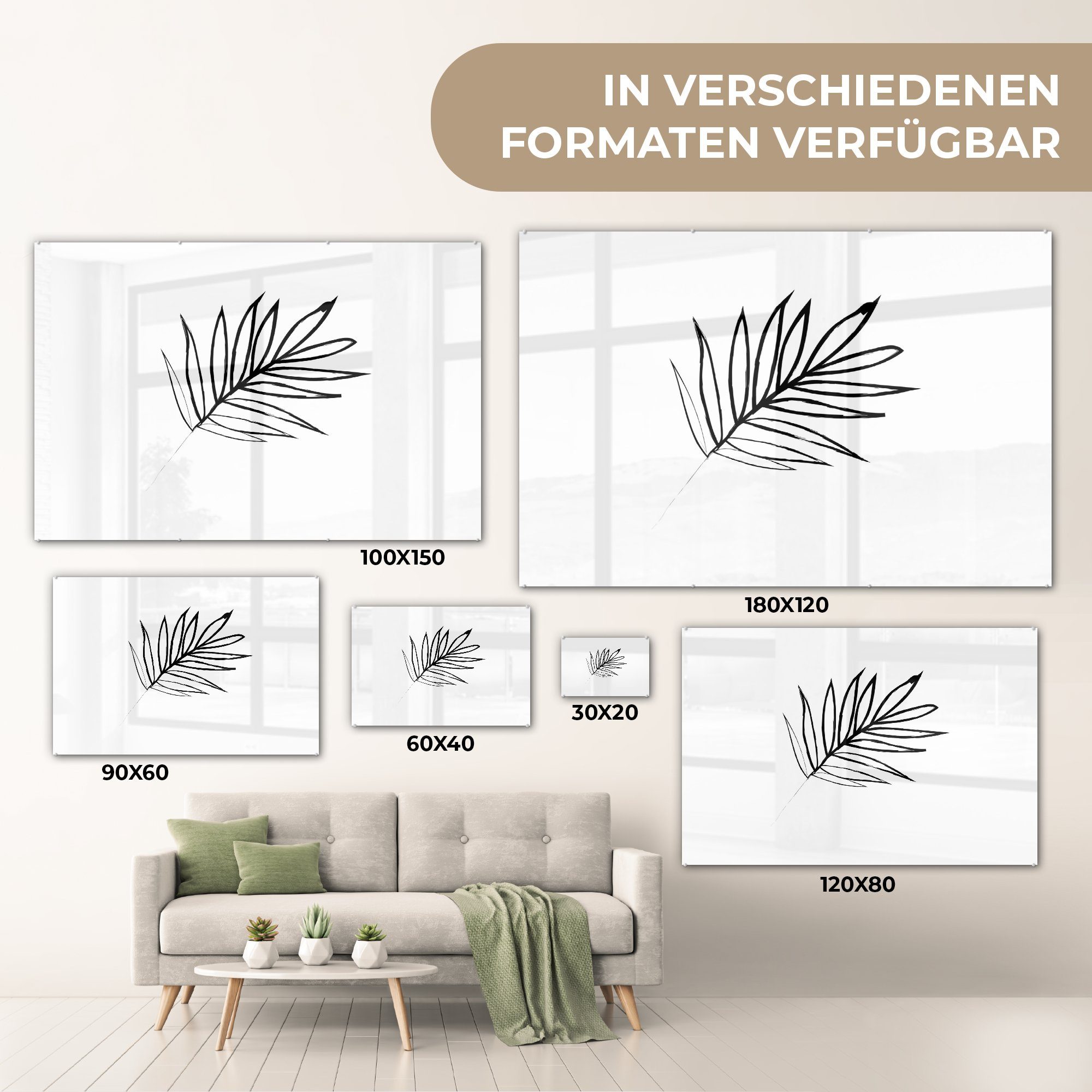 MuchoWow Schlafzimmer Wohnzimmer Weiß (1 & Acrylglasbild Farn - Minimalismus, Schwarz St), - Acrylglasbilder -