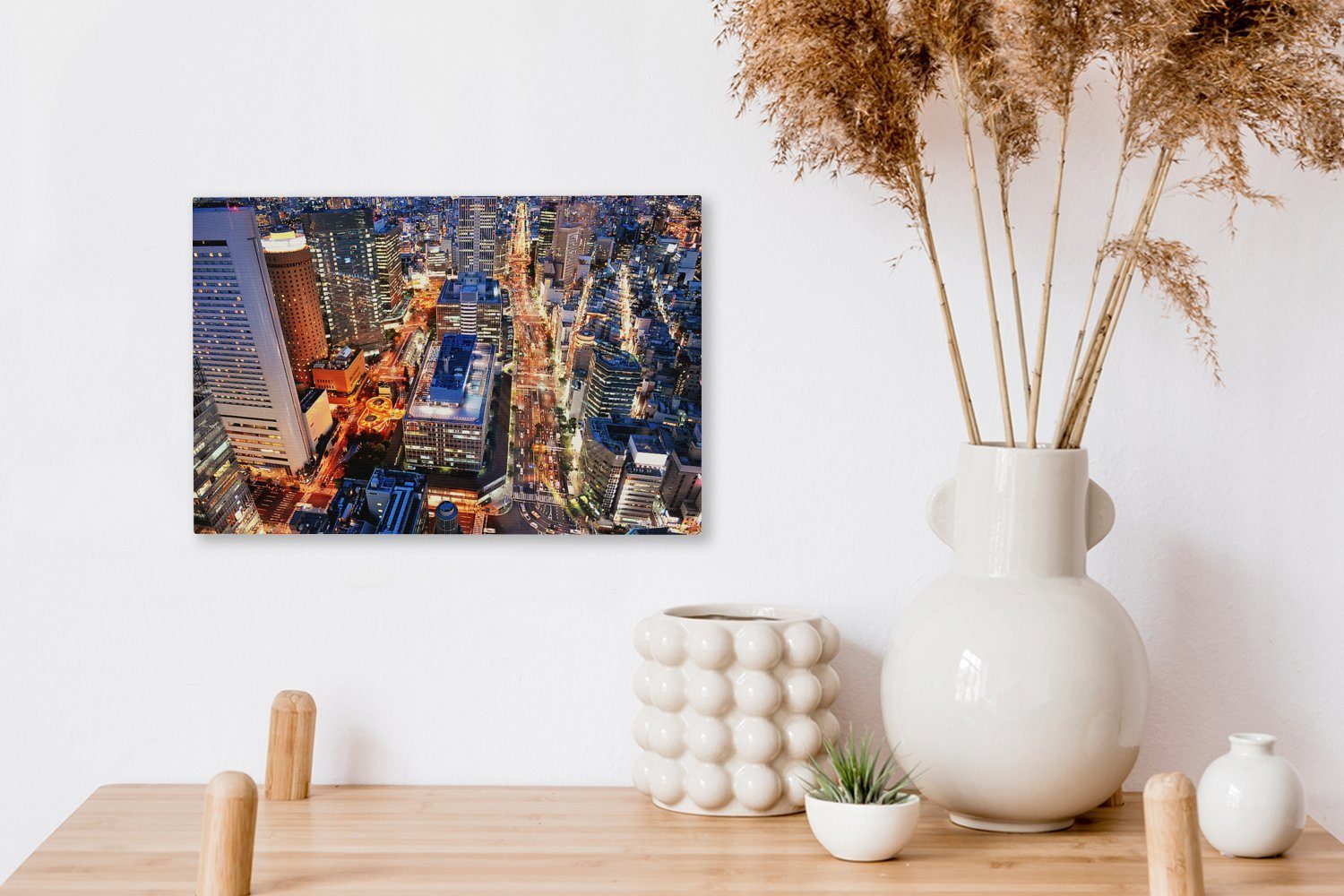 (1 cm Osaka in OneMillionCanvasses® St), 30x20 Leinwandbild Japan, in Nacht Leinwandbilder, Stadt der Aufhängefertig, Wandbild Wanddeko,