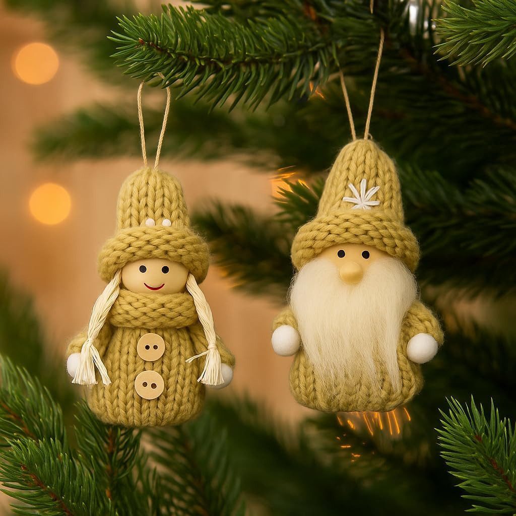 hausleben Wichtel Figuren Set – Weihnachtsdeko 7 cm (24 St), aus Holz & Strick