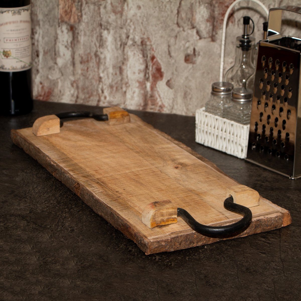 Antikas Wanddekoobjekt Rustikales Holzbrett mit Metallgriffen für Präsentat günstig online kaufen
