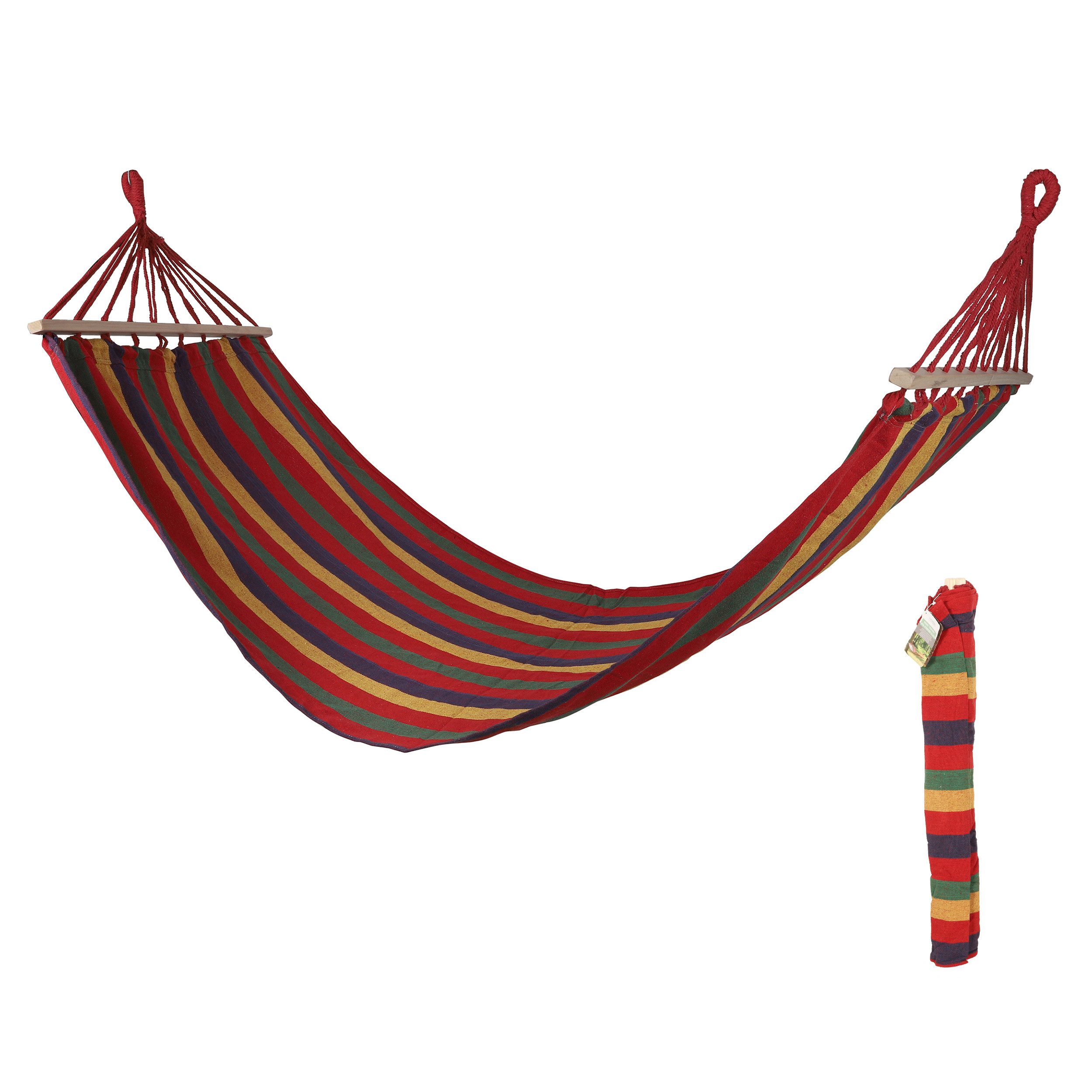 Annastore Hängematte Hängematte mit Holzstange - Stabhängematte 200 x 80 cm, Für 1 Person - strapazierfähiges Baumwoll-Mischgewebe