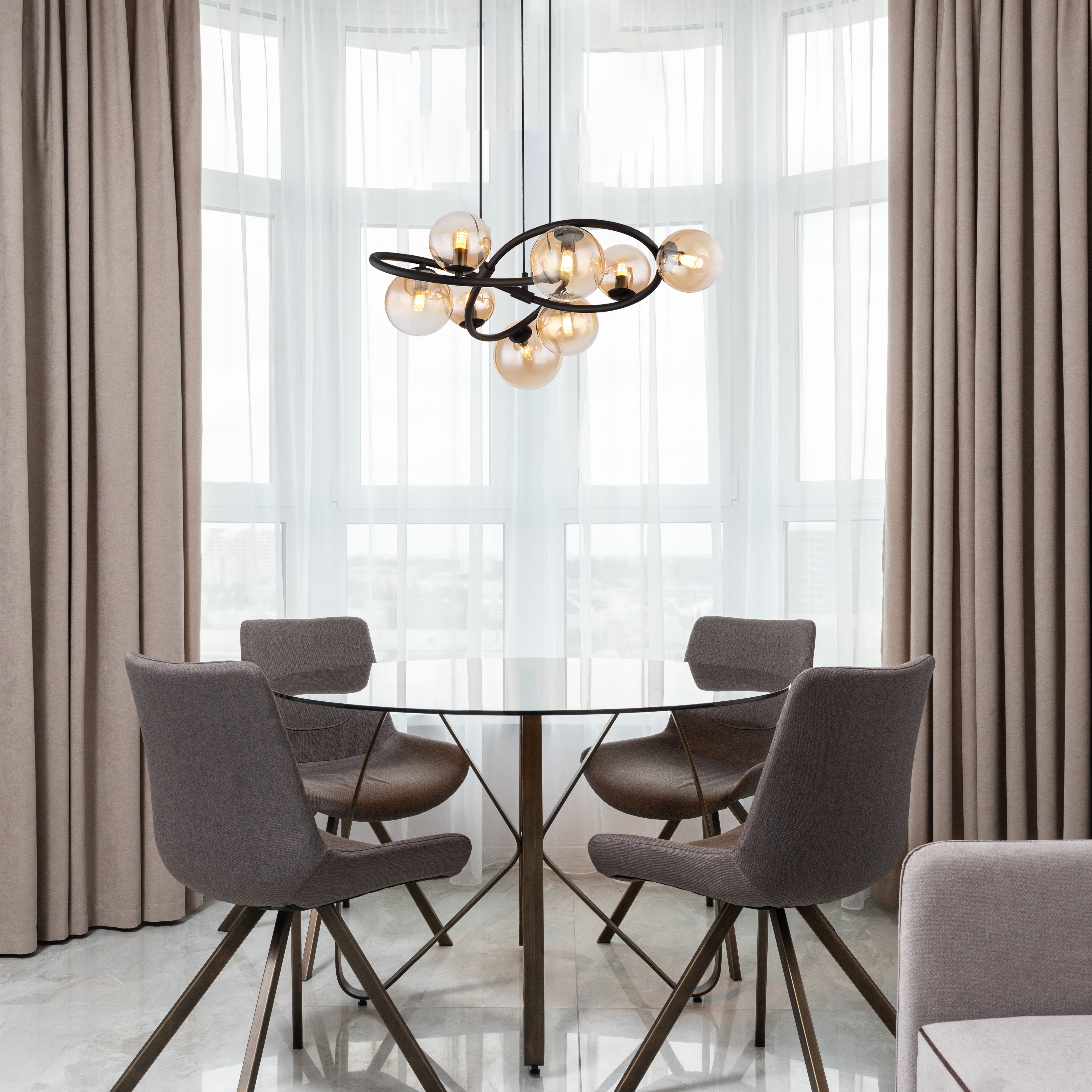 GLOBO LIGHTING Hängeleuchte TUBERIUS, Leuchtmittel wechselbar, Warmweiß, Schwarze Hängeleuchte mit Glas amber, klar verlaufend, 8x G9