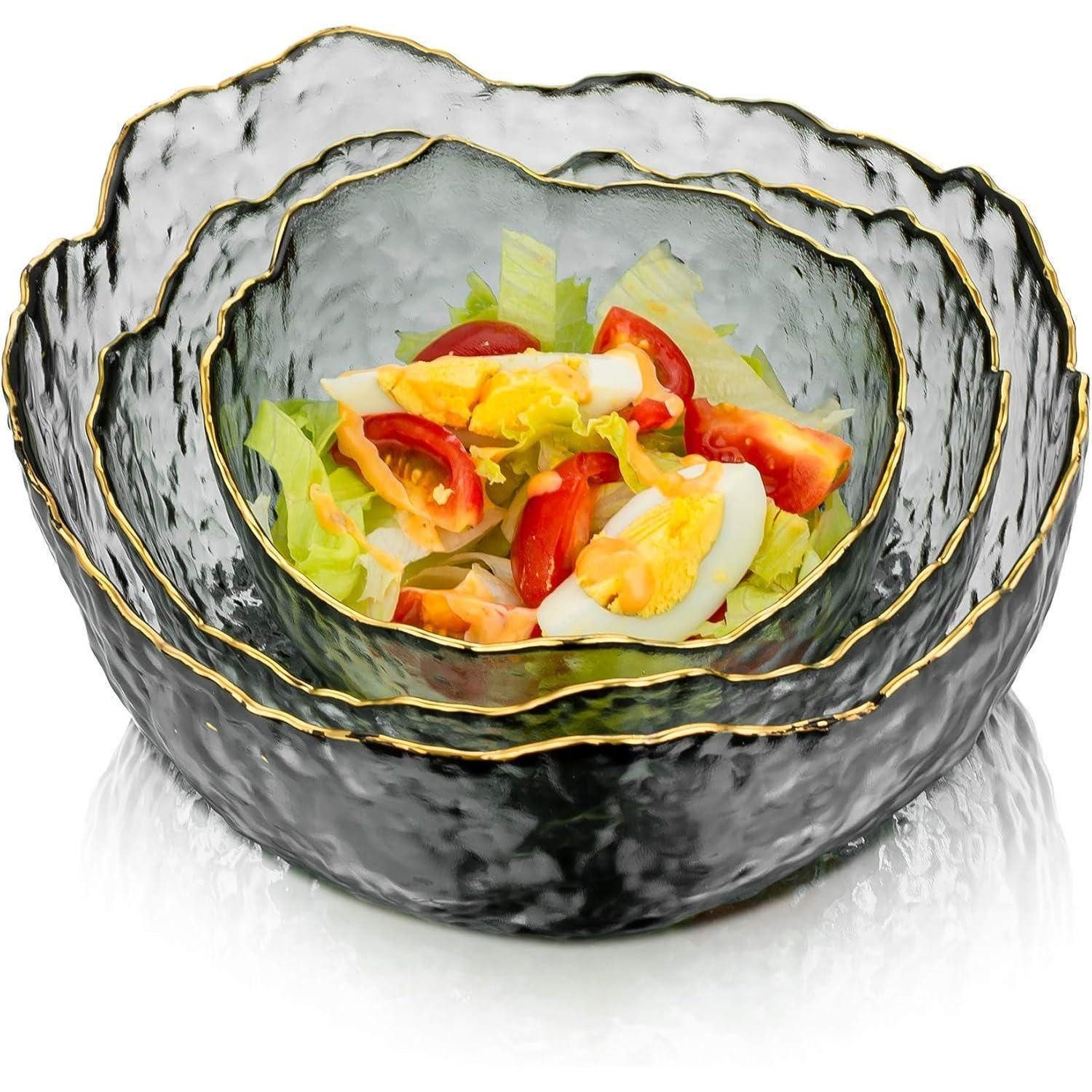LuxusKollektion Dessertschale Salatschüssel 3er Set Glas Dessert Suppe Obst Deko Schüssel Grau