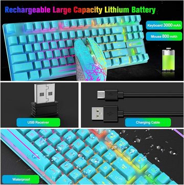 LexonElec RGB Regenbogen Hintergrundbeleuchtung Tastatur- und Maus-Set, Kabellosigkeit Fortschrittliche2,4GHz-Technologie,ergonomisches Design