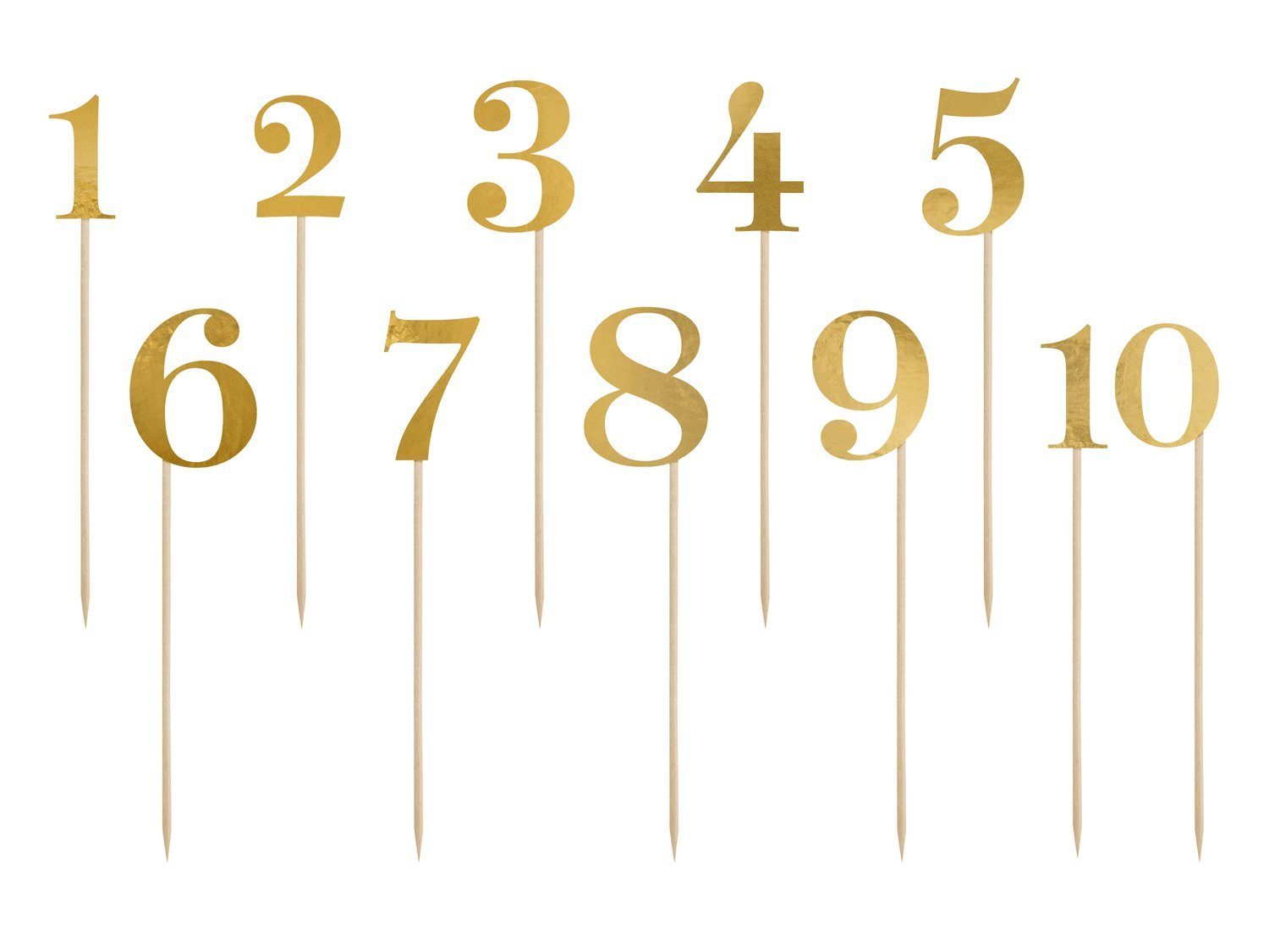 partydeco Tortenstecker, Tischnummern Hochzeit 26cm Papier gold, 11 Stück