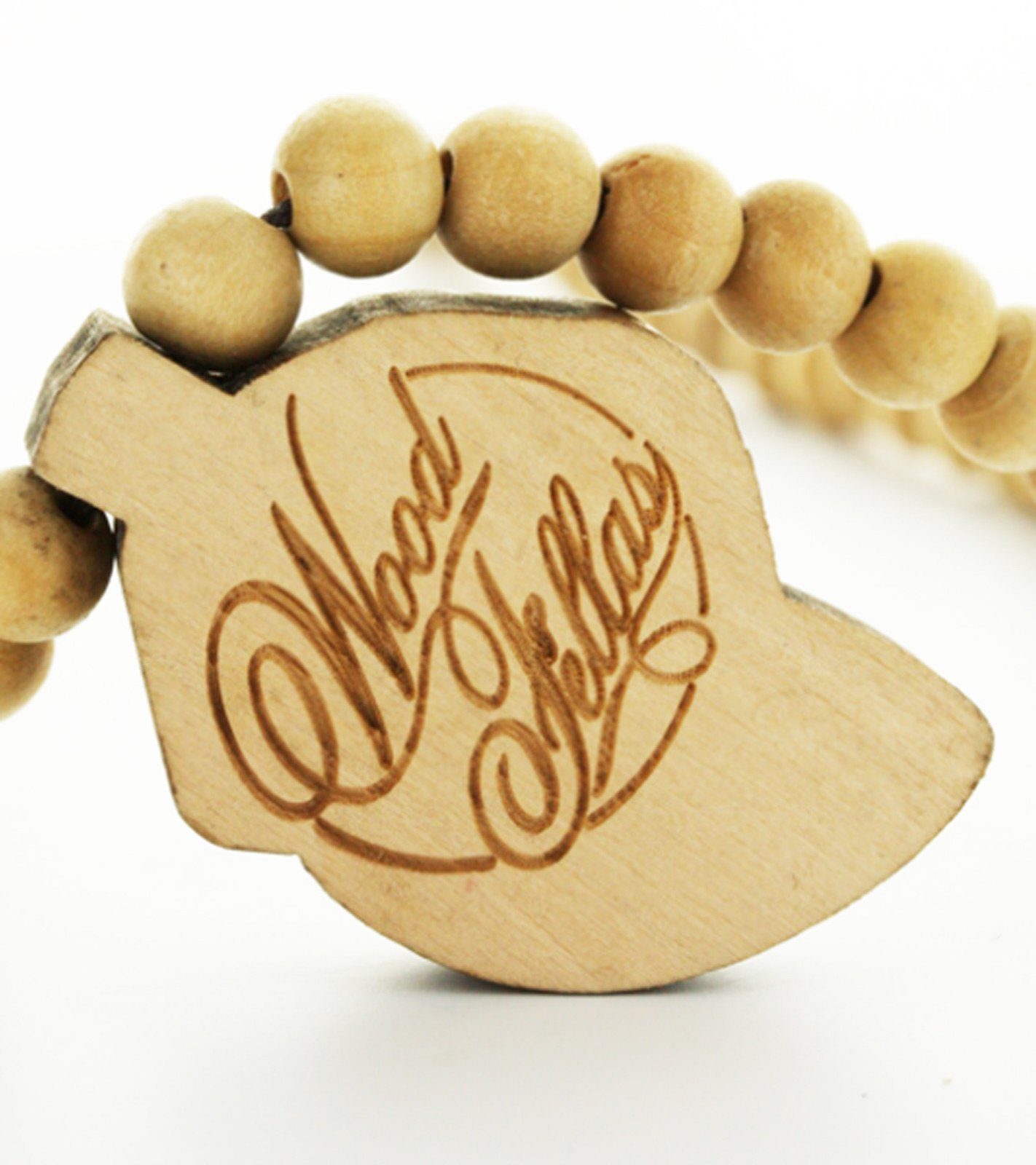 WOOD Holz-Kette FELLAS Hals-Schmuck Mode-Schmuck modische FELLAS Cap Anhänger Beige mit Hip-Hop Halsband WOOD