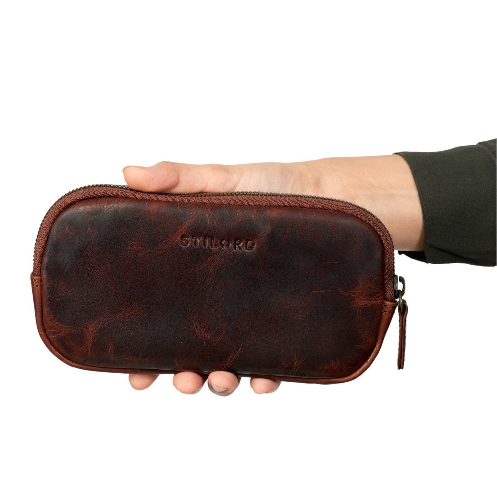 STILORD Etui "Mike" Vintage Leder Etui für Stifte Kabel oder Schlüssel Echtleder