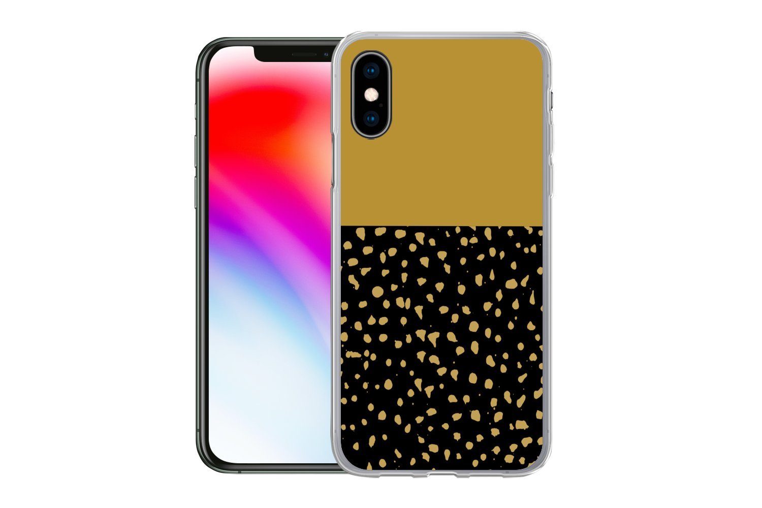 MuchoWow Handyhülle für Apple iPhone X Polka dots - Ockergelb - Schwarz, Smartphone-Bumper, Print, Handy Schutzhülle Dünn