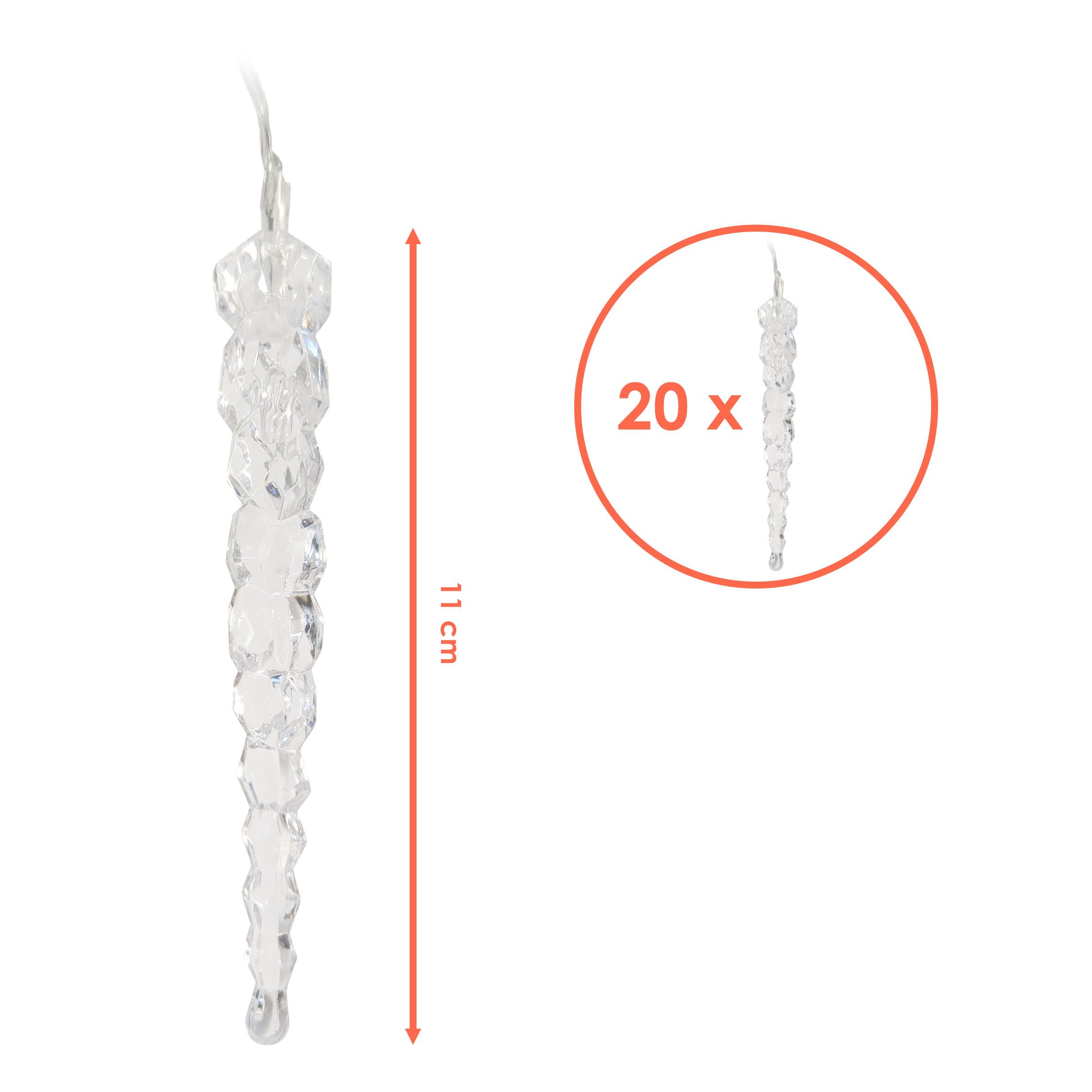 Spetebo LED-Lichterkette Eiszapfen aus Acryl- 190 cm - Deko Lichtkette mit 20 LEDs, 20-flammig, Batterie betrieben