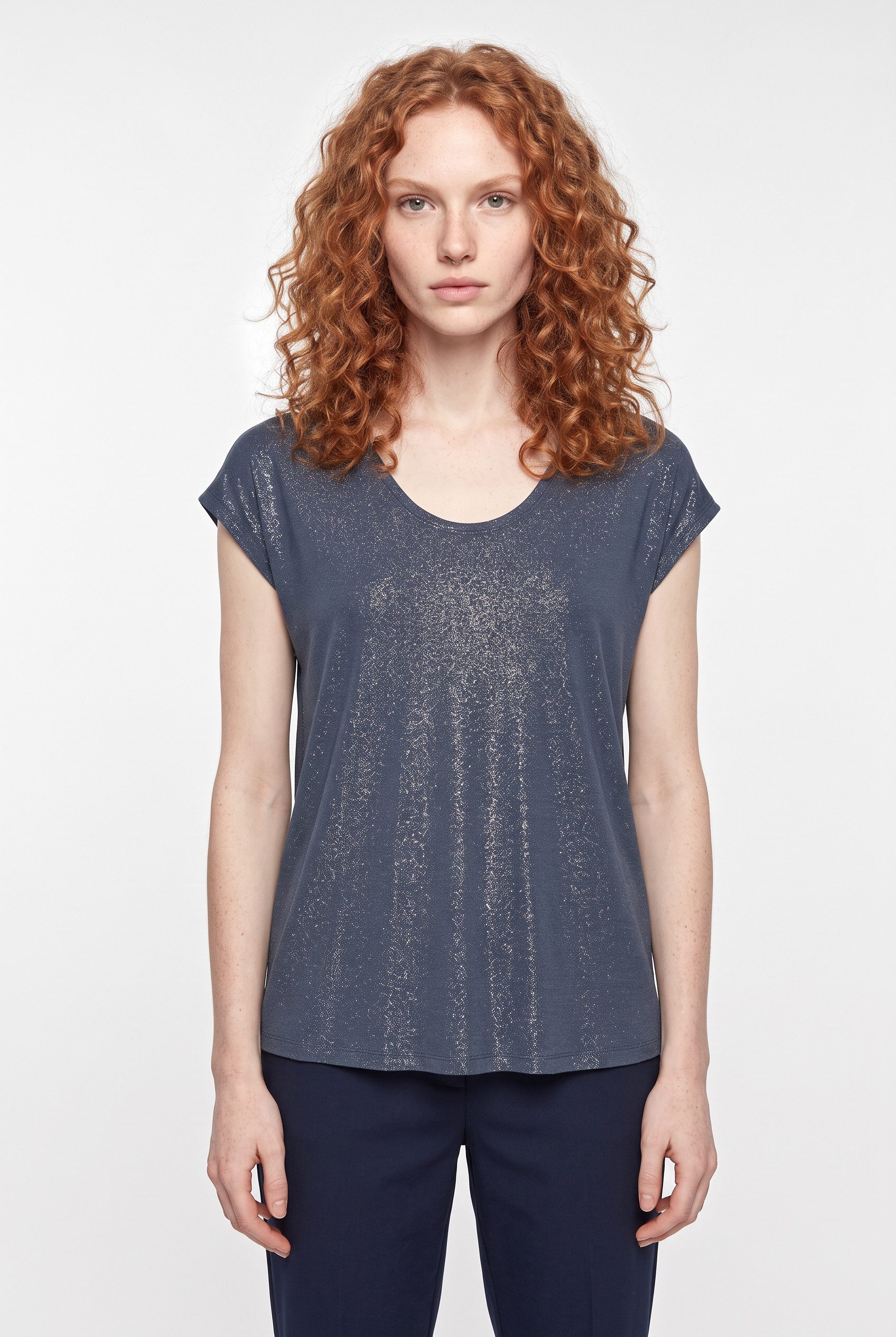 pieces Kurzarmshirt PCALICE SS GLITTER TEE JRS NOOS BC Viskosemischung, loose fit
