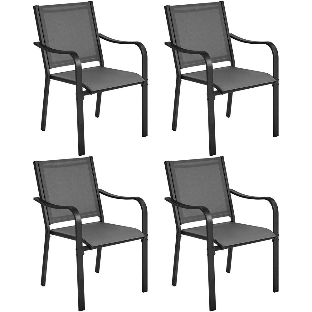 Yaheetech Gartenstuhl Esszimmerstuhl aus Texteline-Gewebe und Metall (4 St), 4er-Set Küchenstuhl Stapelbar & Robust bis 136 kg Belastbar je Stuhl