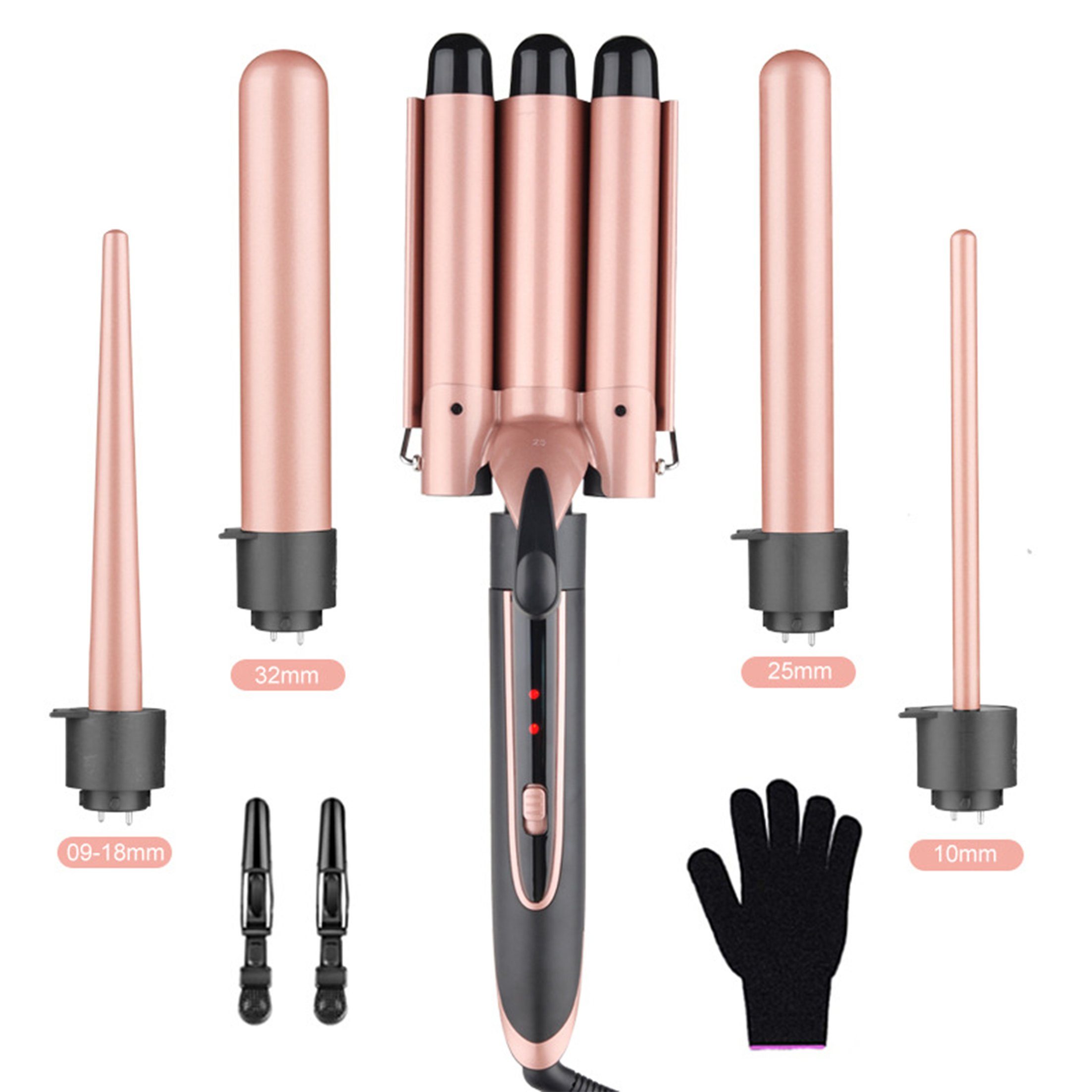 Scheiffy Volumen- und Lockenstyler Lockenstab, 5 in 1 Lockenstab-Set, 60SHeizzeit,Euro-Stecker, Vielseitig,für lockiges und glattes Haar