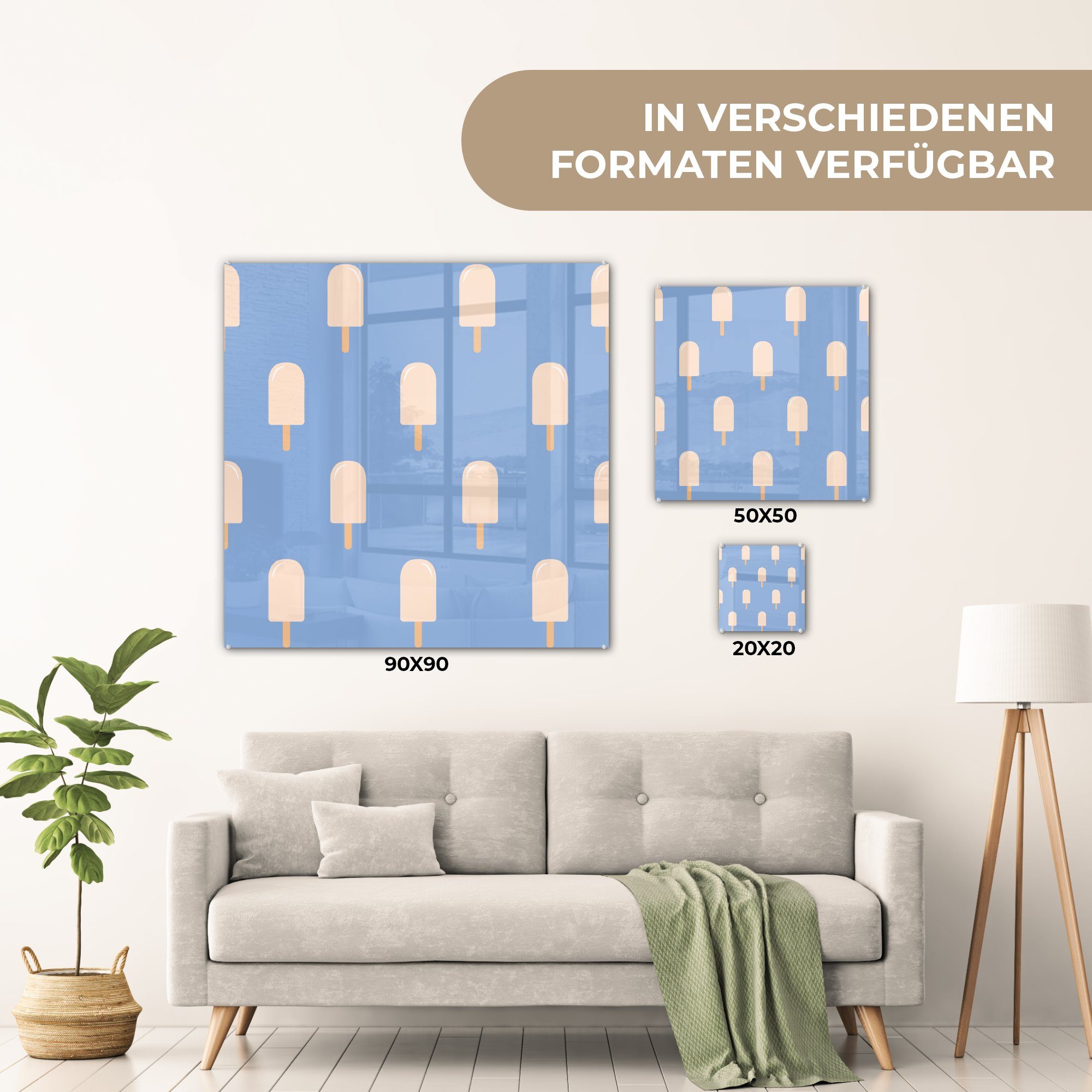 MuchoWow Acrylglasbild Eiscreme - Wandbild Muster St), Blau, Bilder Wanddekoration - Glasbilder (1 - Glas auf - - Glas Foto auf