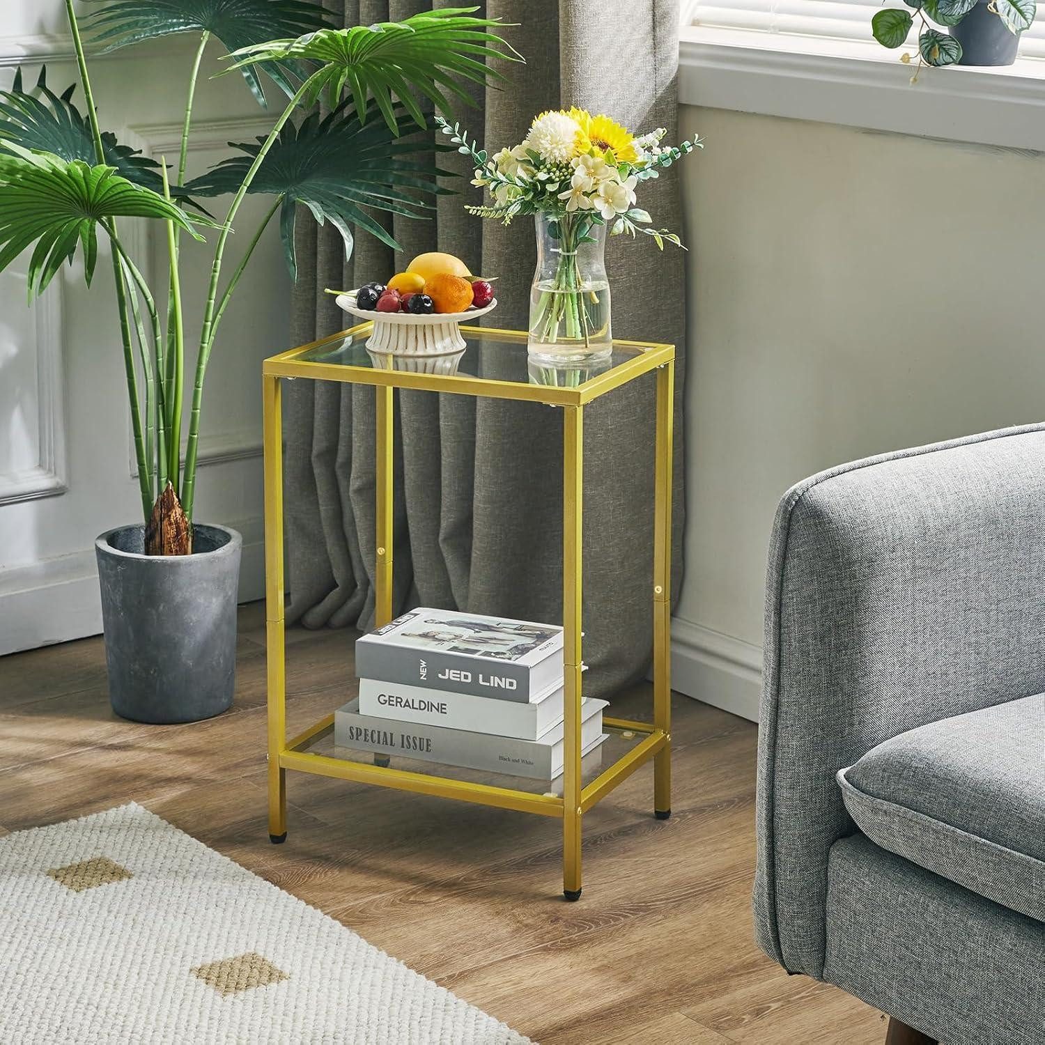 LuxusKollektion Beistelltisch Beistelltisch Quadratischer Couchtisch Metallrahmen gehärtetes Glas – Bild 2 von 5