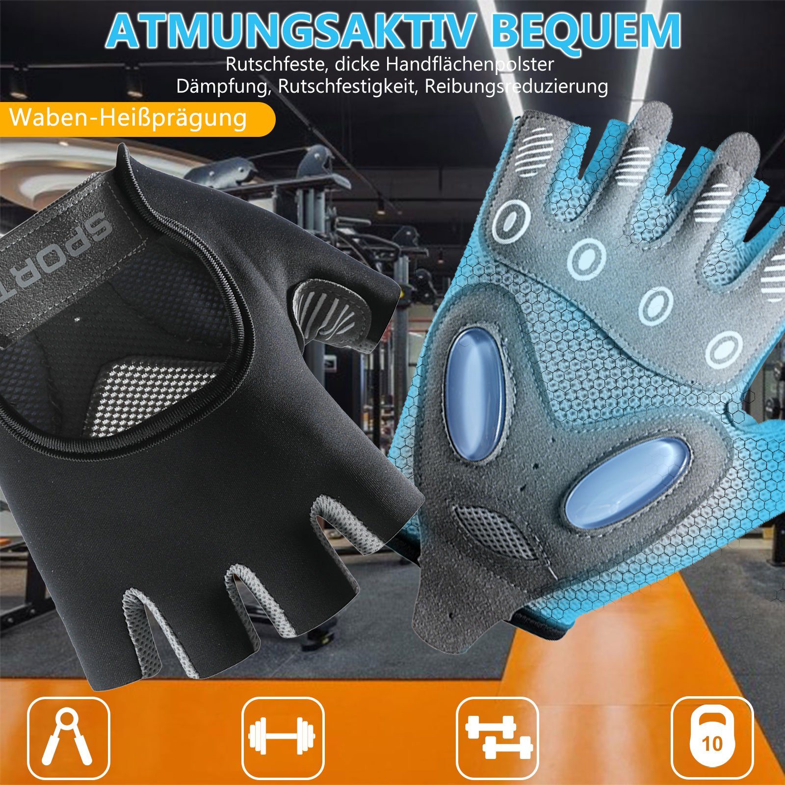 BTTO Hsch. Trainingshandschuhe Fitness Handschuhe,Sporthandschuhe,Trainingshandschuhe mit Palm Schutz Rutschfest Gewichtheben Handschuhe,Extra Leicht und Atmungsaktiv