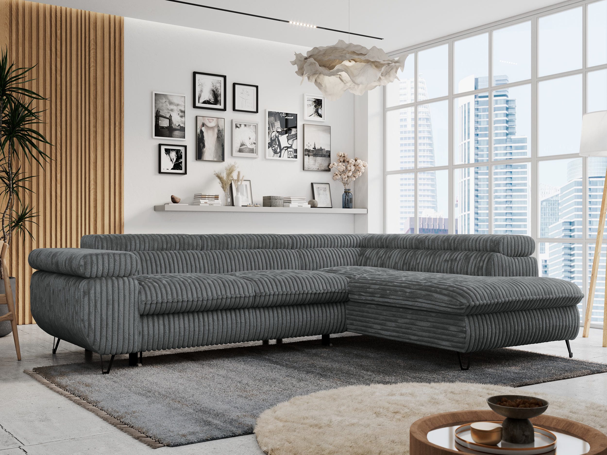 MKS MÖBEL Ecksofa PETER L, Set, Ecksofa L-form, HR35-Schaum, Wellenfederkern, Bettfunktion, Einstellbare Kopfstützen, Bettkasten