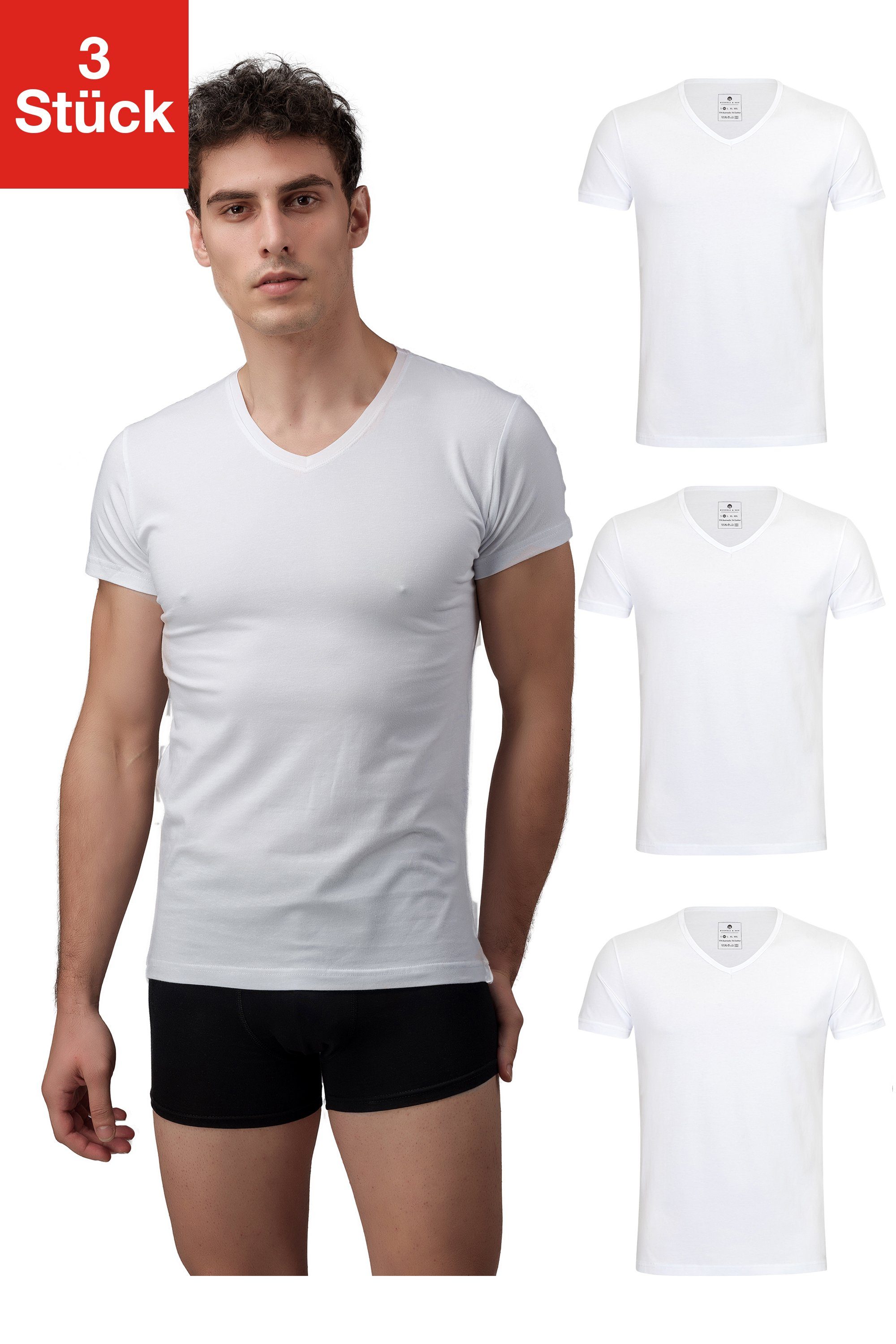Burnell & Son Unterhemd »T-Shirt Business mit Kurzarm und V-Ausschnitt für  Herren aus Baumwolle« (3 Stück), Feinripp, extra lang - Basic Slim Fit  online kaufen | OTTO