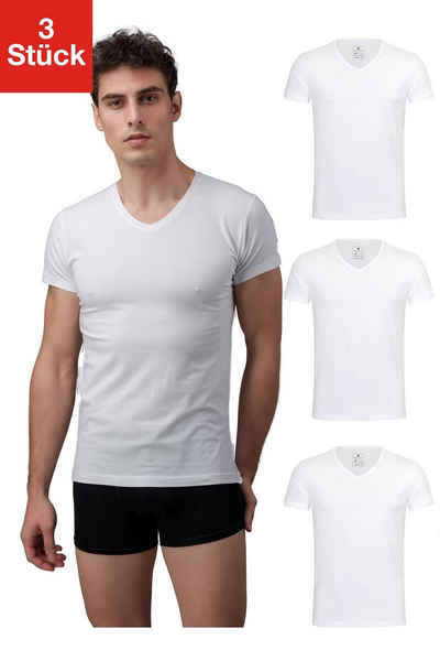 Burnell & Son Unterhemd »T-Shirt Business mit Kurzarm und V-Ausschnitt für Herren aus Baumwolle« (3 Stück), Feinripp, extra lang - Basic Slim Fit