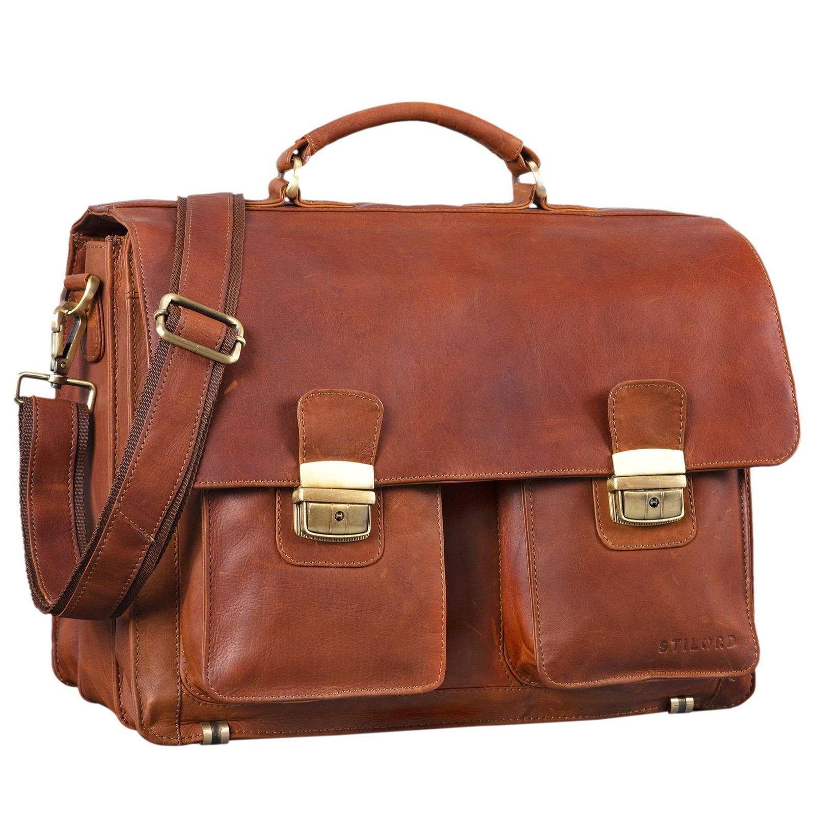 STILORD Aktentasche "Atlas" Aktentasche Leder cognac - braun