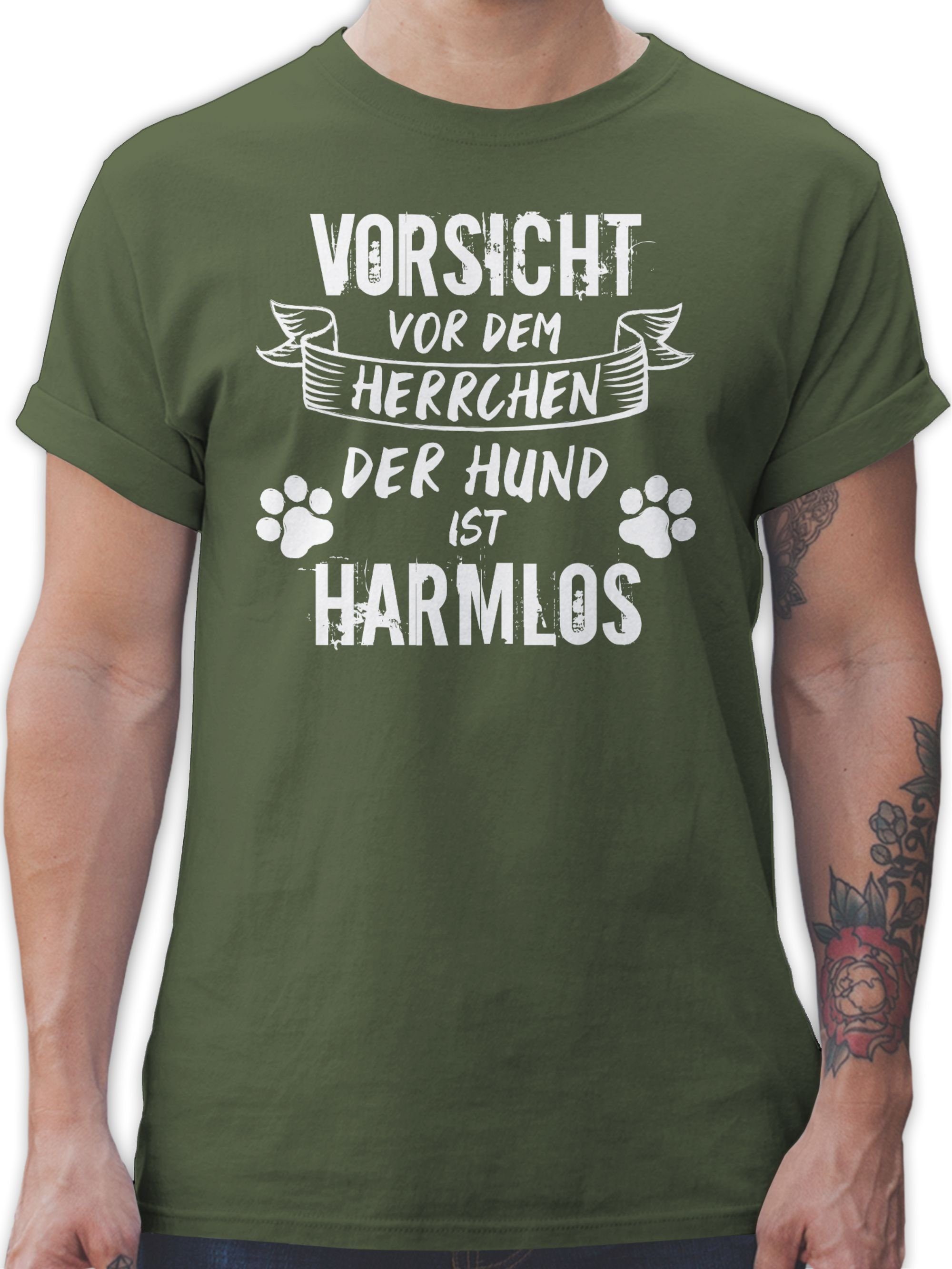 Shirtracer T-Shirt Vorsicht vor dem Herrchen der Hund ist harmlos - Grunge/Vintage - Weiß Geschenk für Hundebesitzer 03 Army Grün