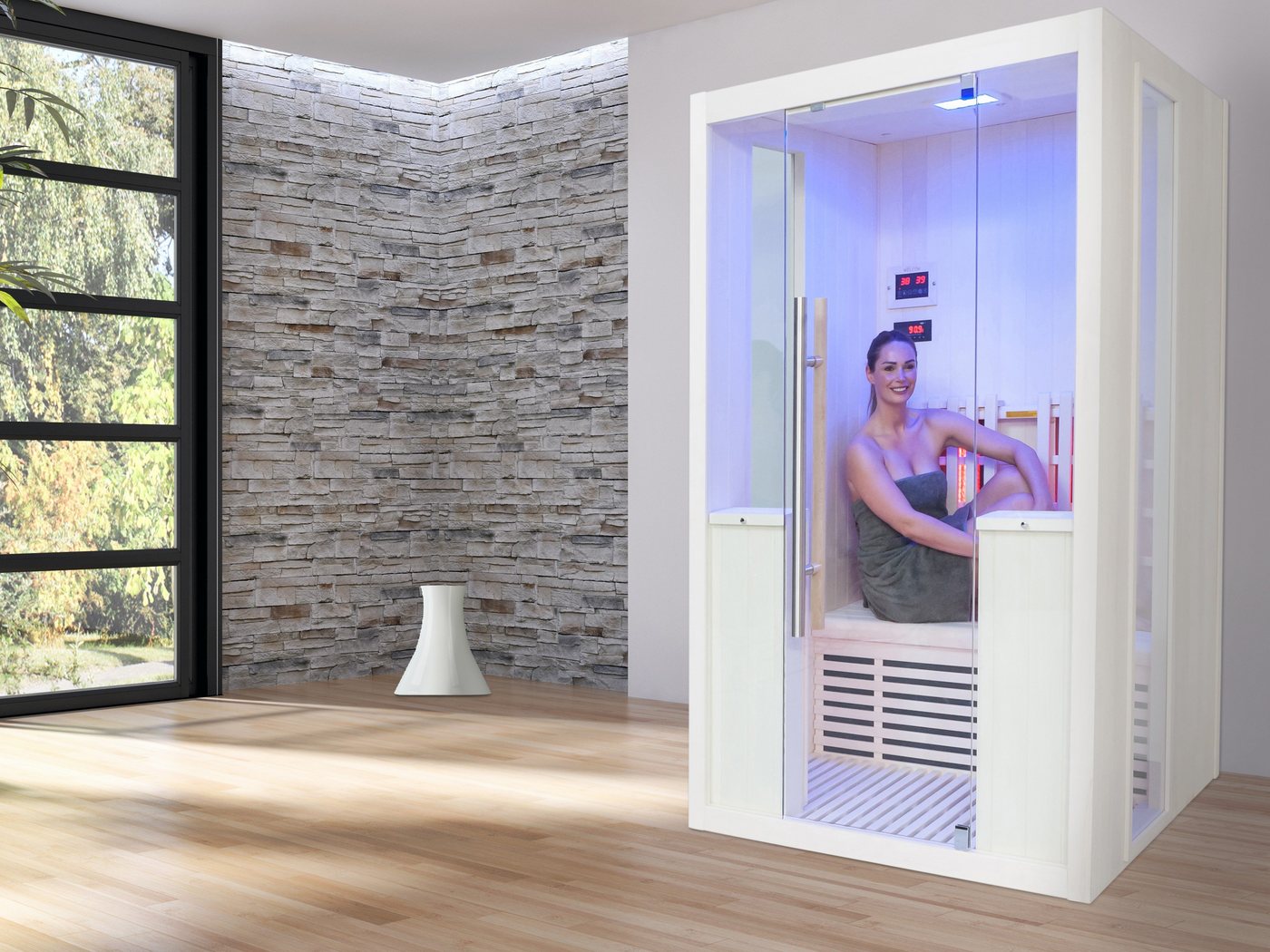Thumbnail - WELCON Infrarotkabine Easytherm Duo Wärmekabine Vollholz Hemlock für zwei Personen, BxTxH: 124,00 x 120,50 x 210,00 cm