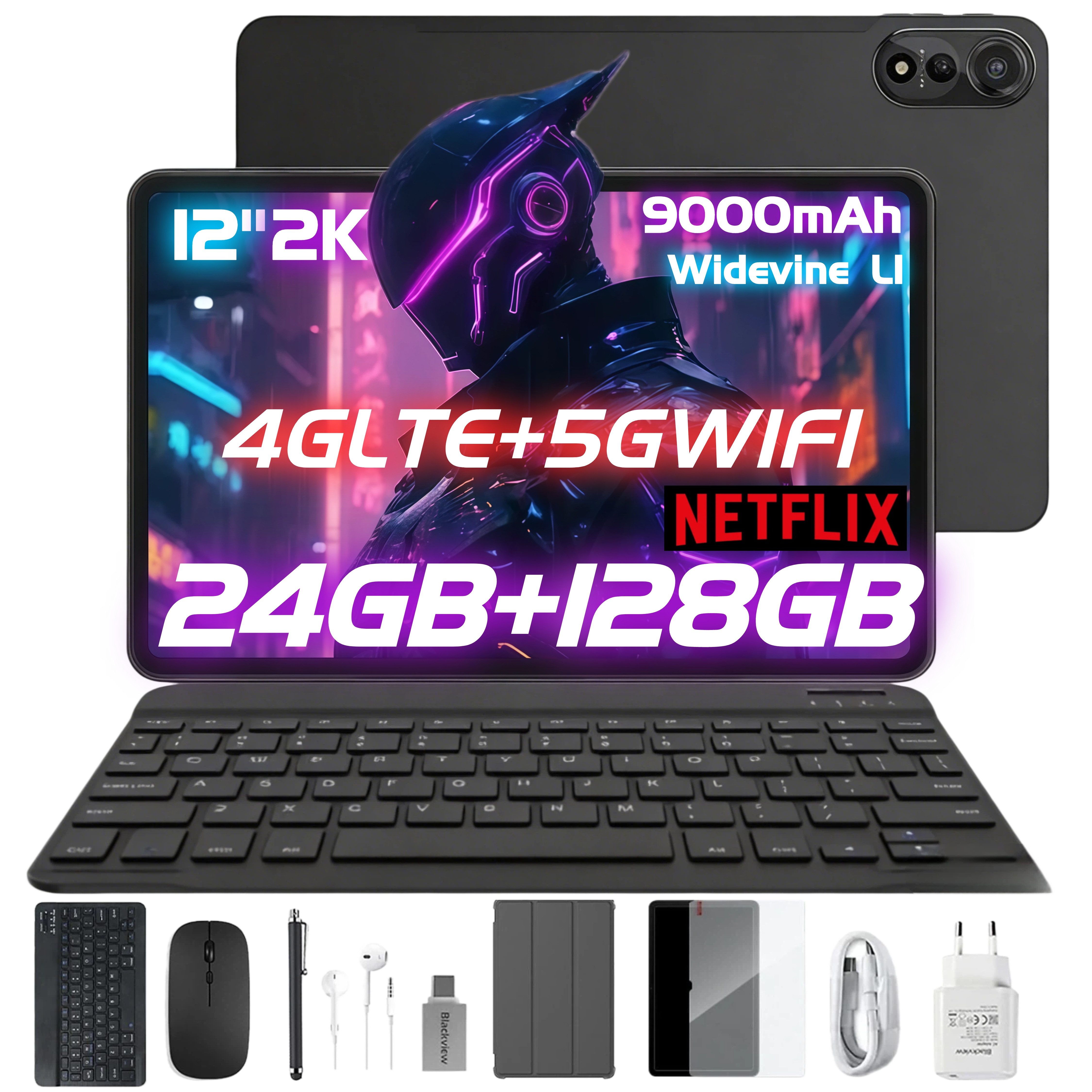 blackview MEGA2 Android 15 4G LTE 2,4K incl.Tastatur/Maus/Hülle/Stift/Kopfhörer Tablet (12", 128 GB, Android 15, 4G (LTE), 128GB, 120Hz, 2.4K, Octa-Core, Android 15, LTE, 5G WiFi, 9000mAh)