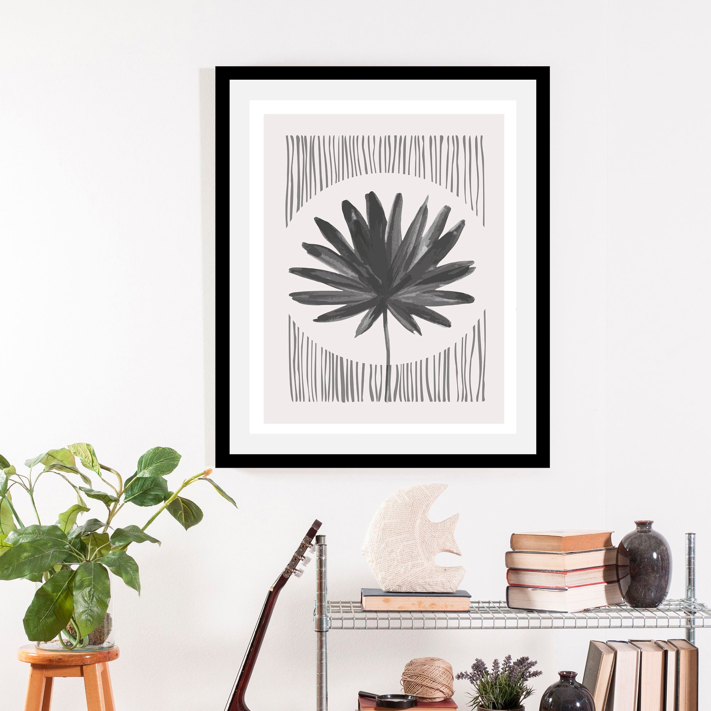 queence Bild Flora, Abstrakt, Blätter, Blätterbilder, Figuren, Pflanzen, Pflanzenbilder, Schwarz-Weiß (1 St), gerahmt