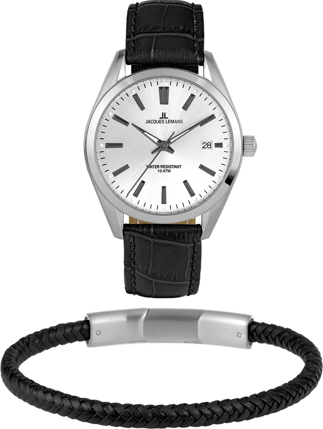 Jacques Lemans Quarzuhr Derby Set, 1-2143B-SET, (Set, 2-tlg., mit Armband) silber